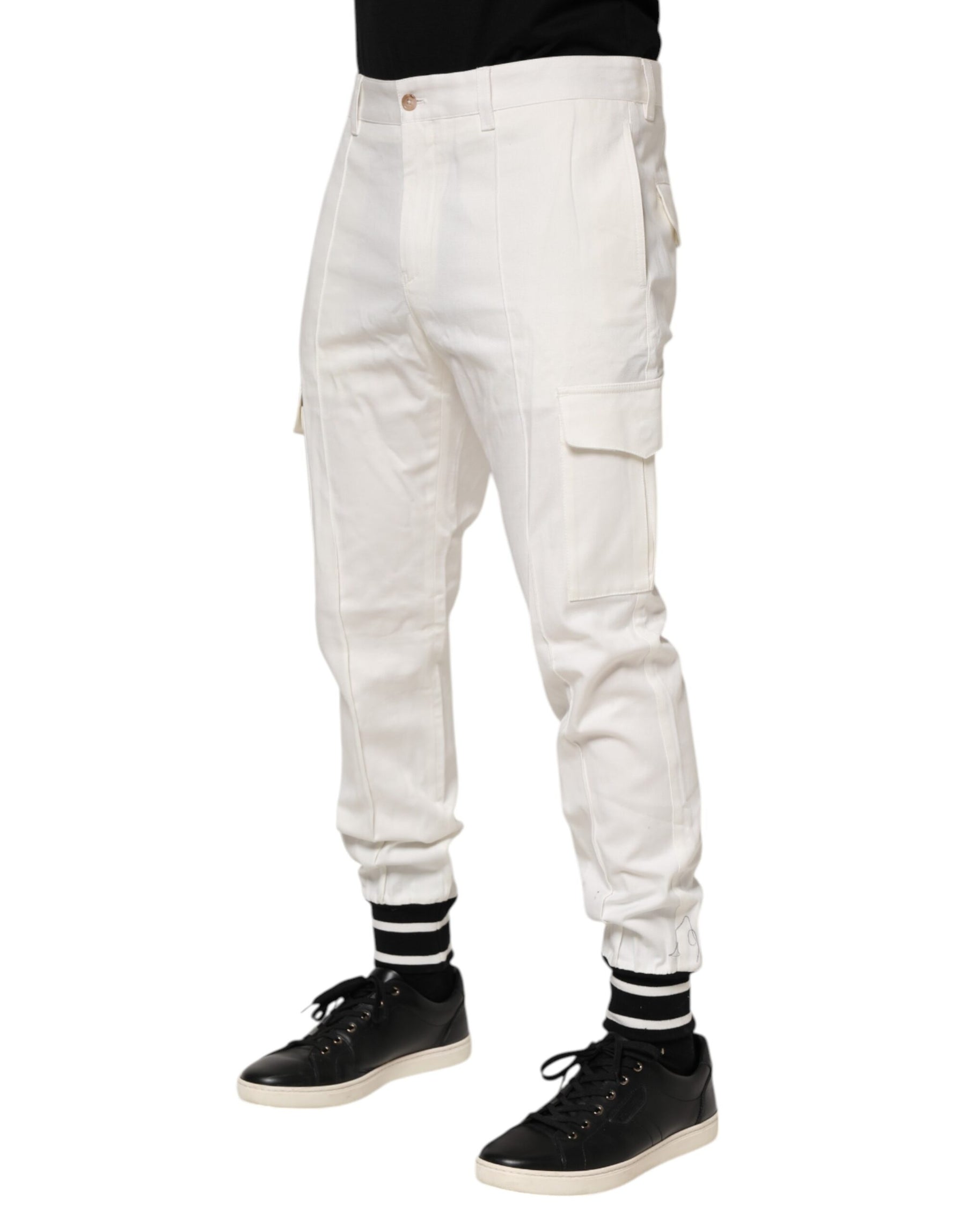 Dolce & Gabbana White Cotton Jogger Cargo Skinny Men Pants | Regal Royce