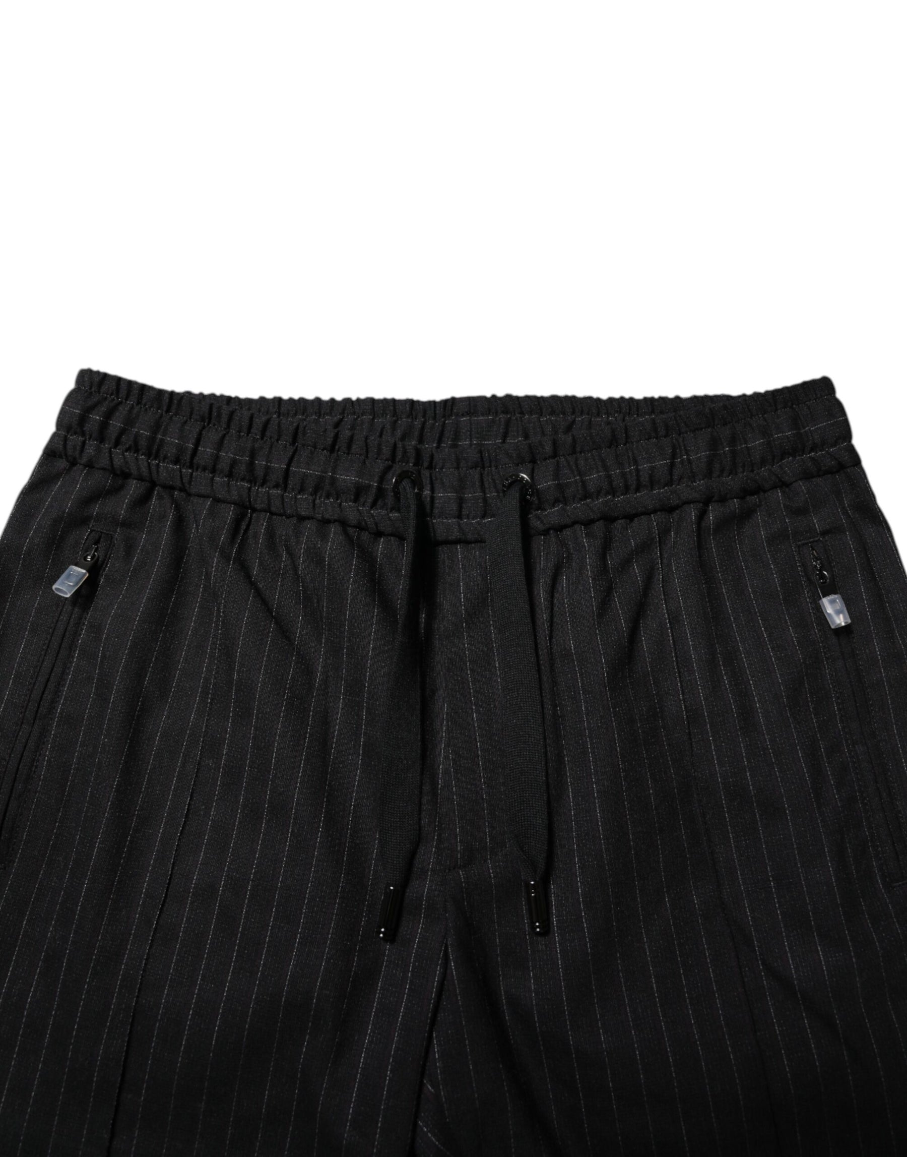 Dolce & Gabbana Black Striped Wool Men Jogger Pants | Regal Royce