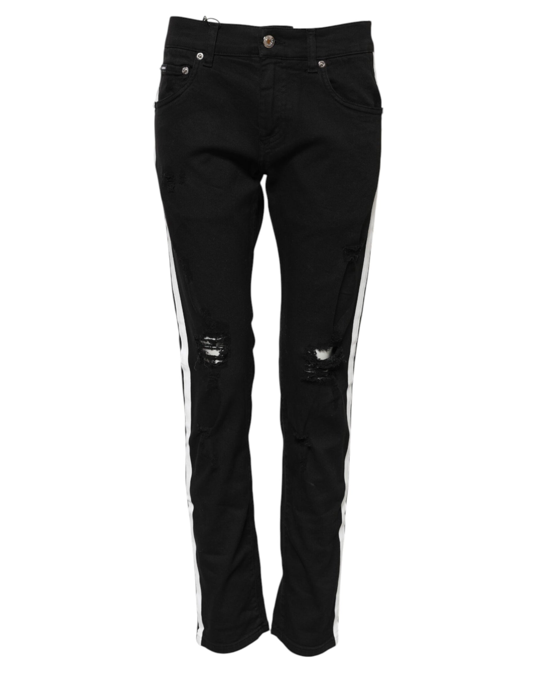 Dolce & Gabbana Black Tattered White Lining Skinny Denim Jeans | Regal Royce