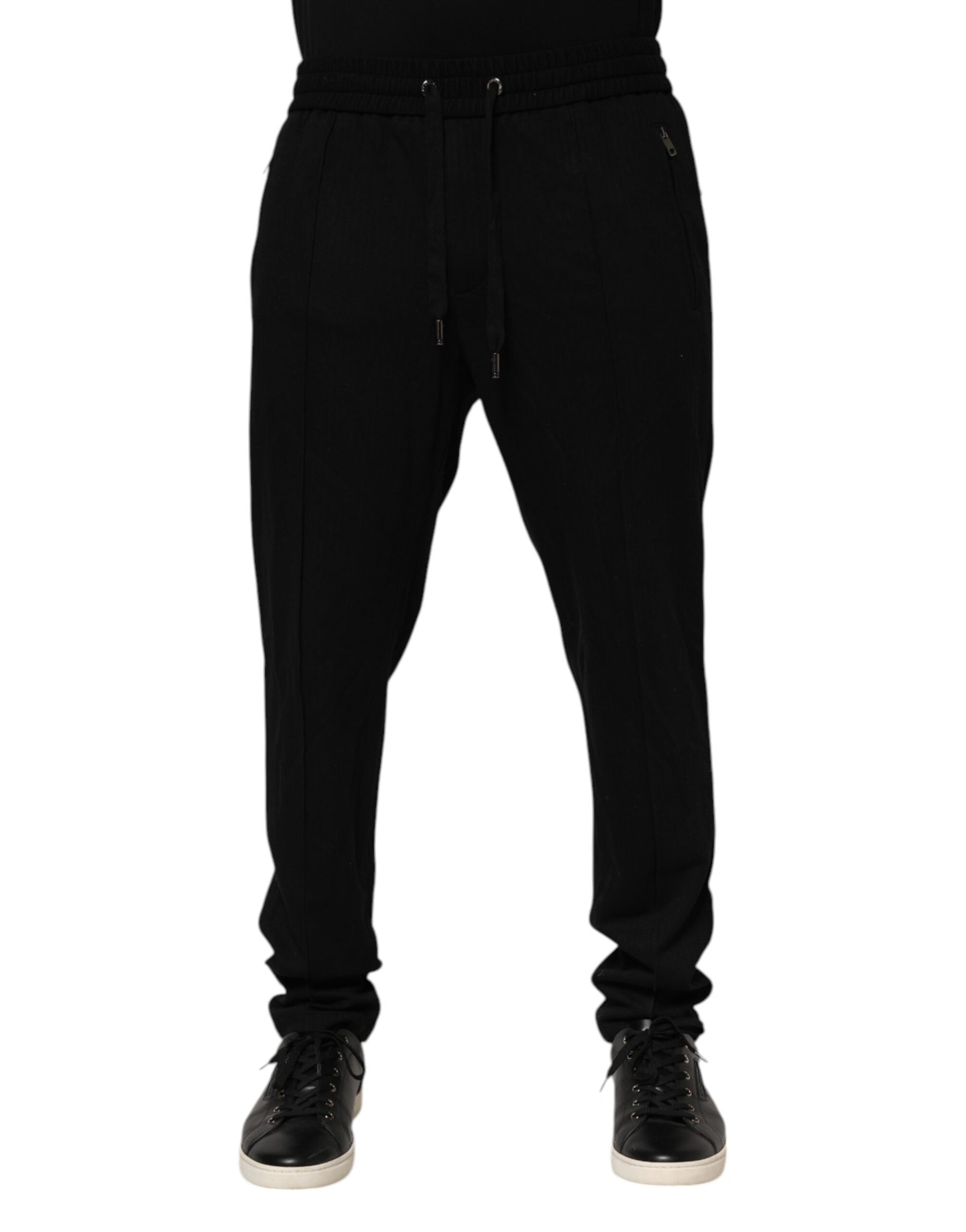 Dolce & Gabbana Black Viscose Skinny Logo Men Jogger Pants | Regal Royce