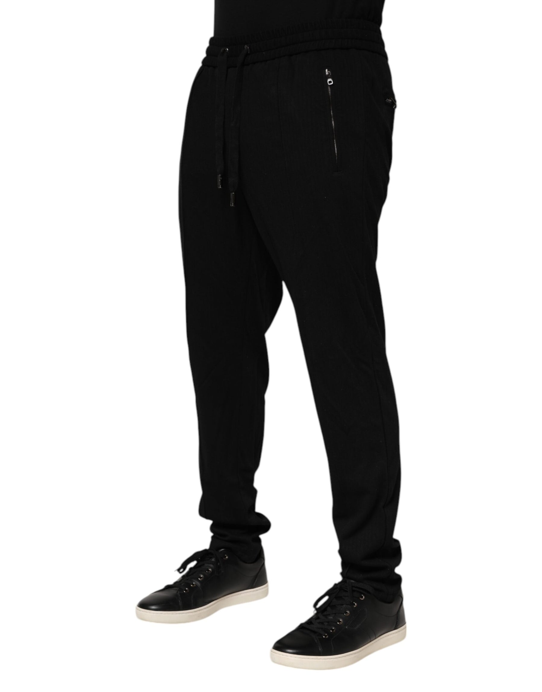 Dolce & Gabbana Black Viscose Skinny Logo Men Jogger Pants | Regal Royce