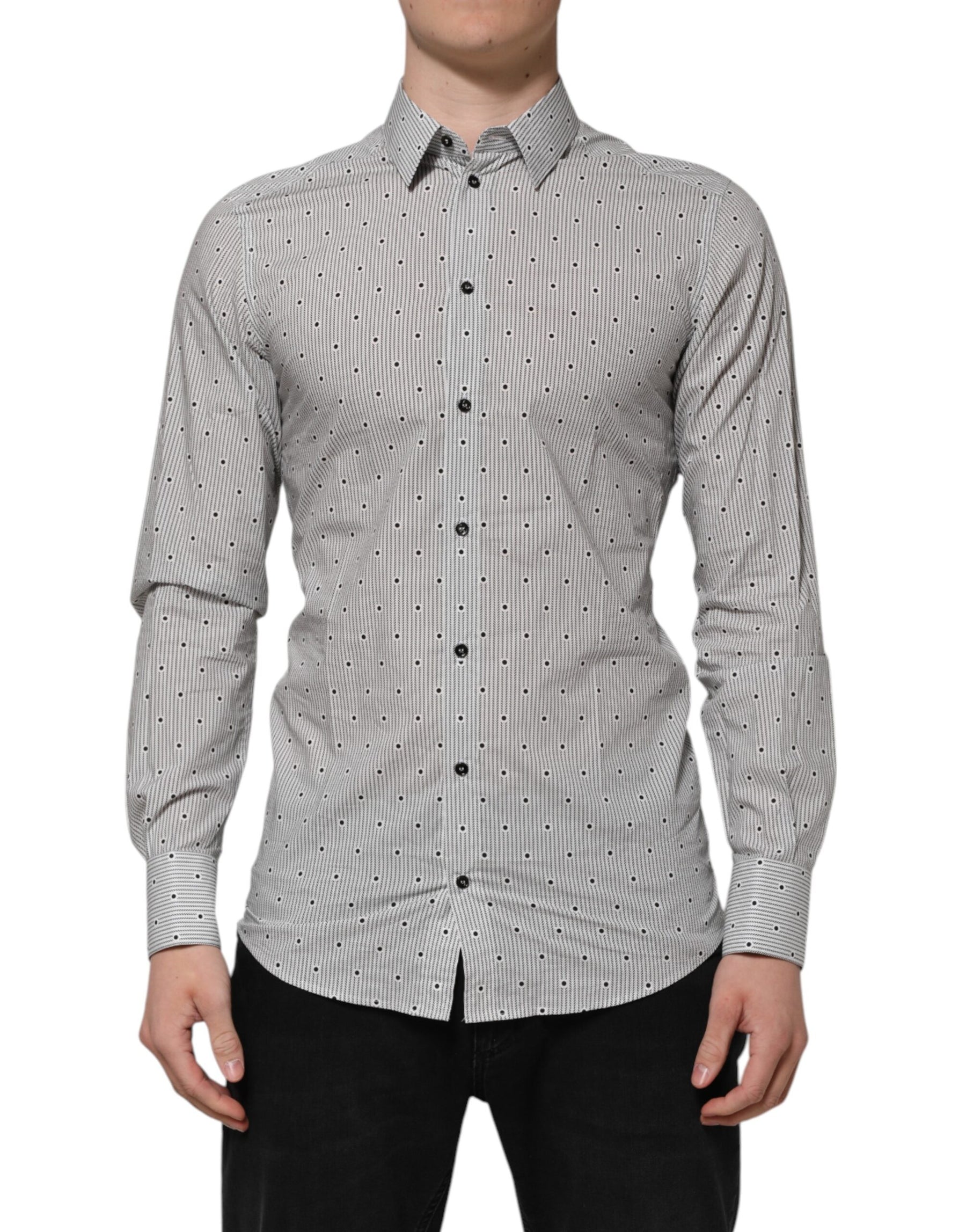 Dolce & Gabbana Gray Dotted Semi Fitted GOLD Men Formal Shirt | Regal Royce