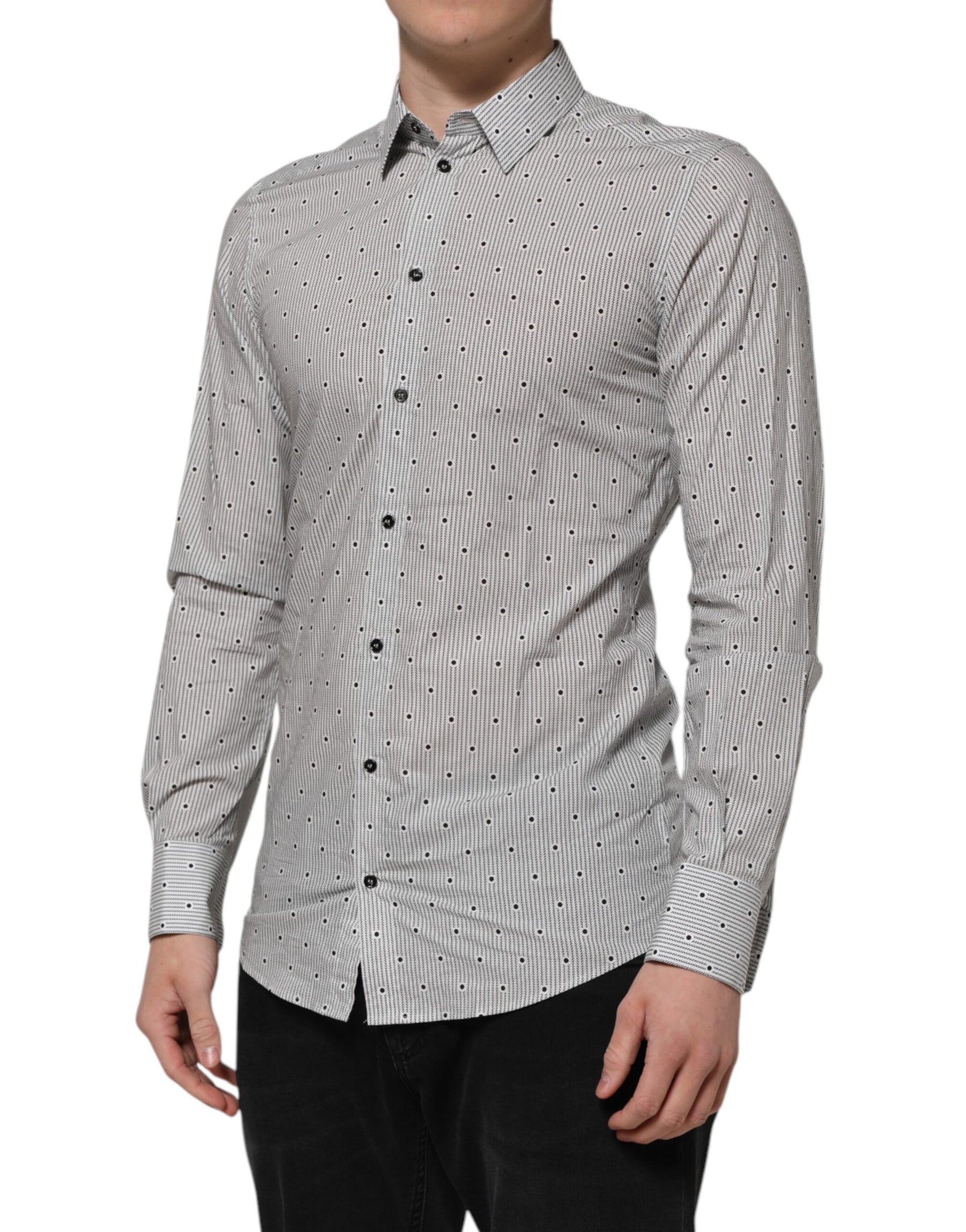 Dolce & Gabbana Gray Dotted Semi Fitted GOLD Men Formal Shirt | Regal Royce