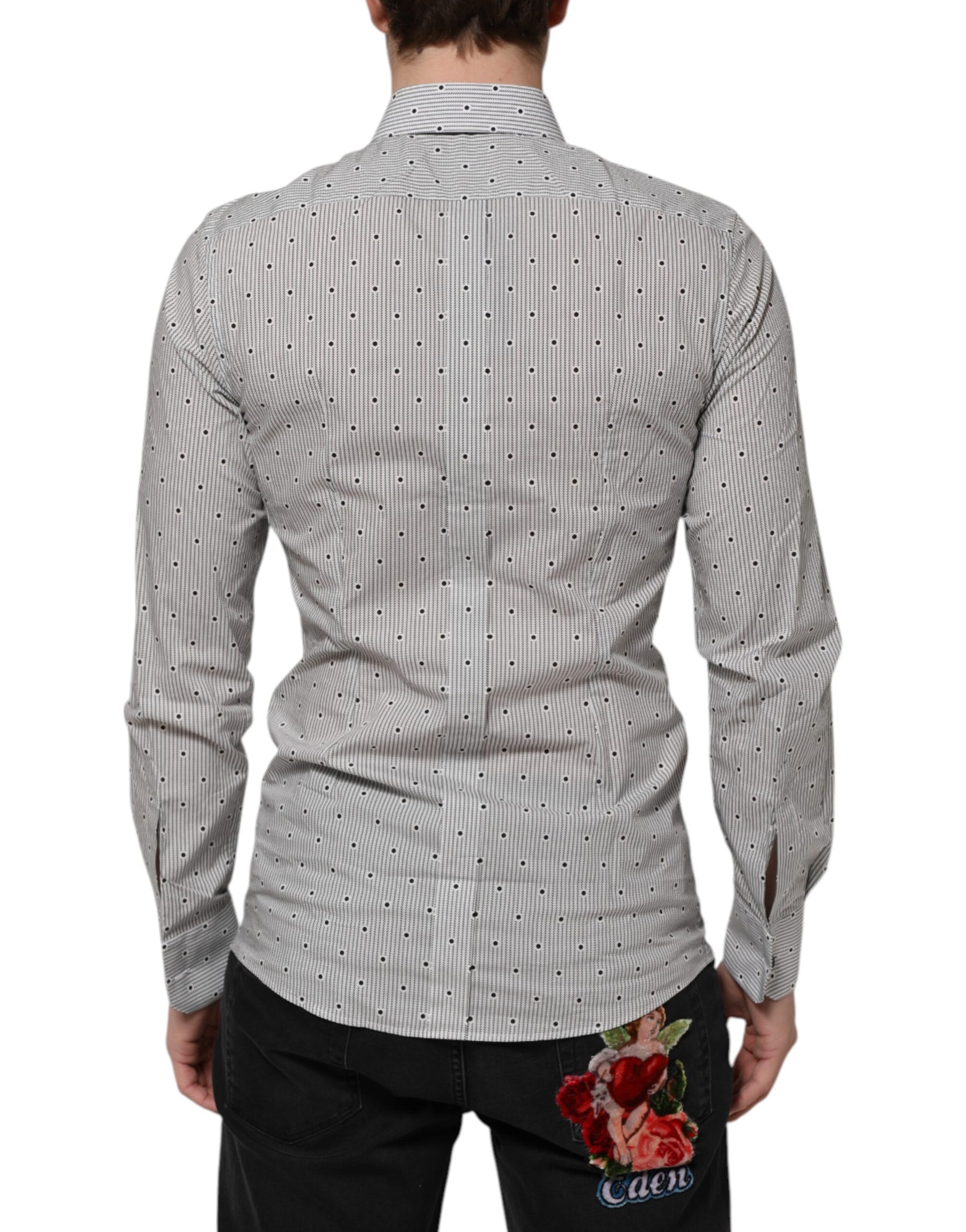 Dolce & Gabbana Gray Dotted Semi Fitted GOLD Men Formal Shirt | Regal Royce