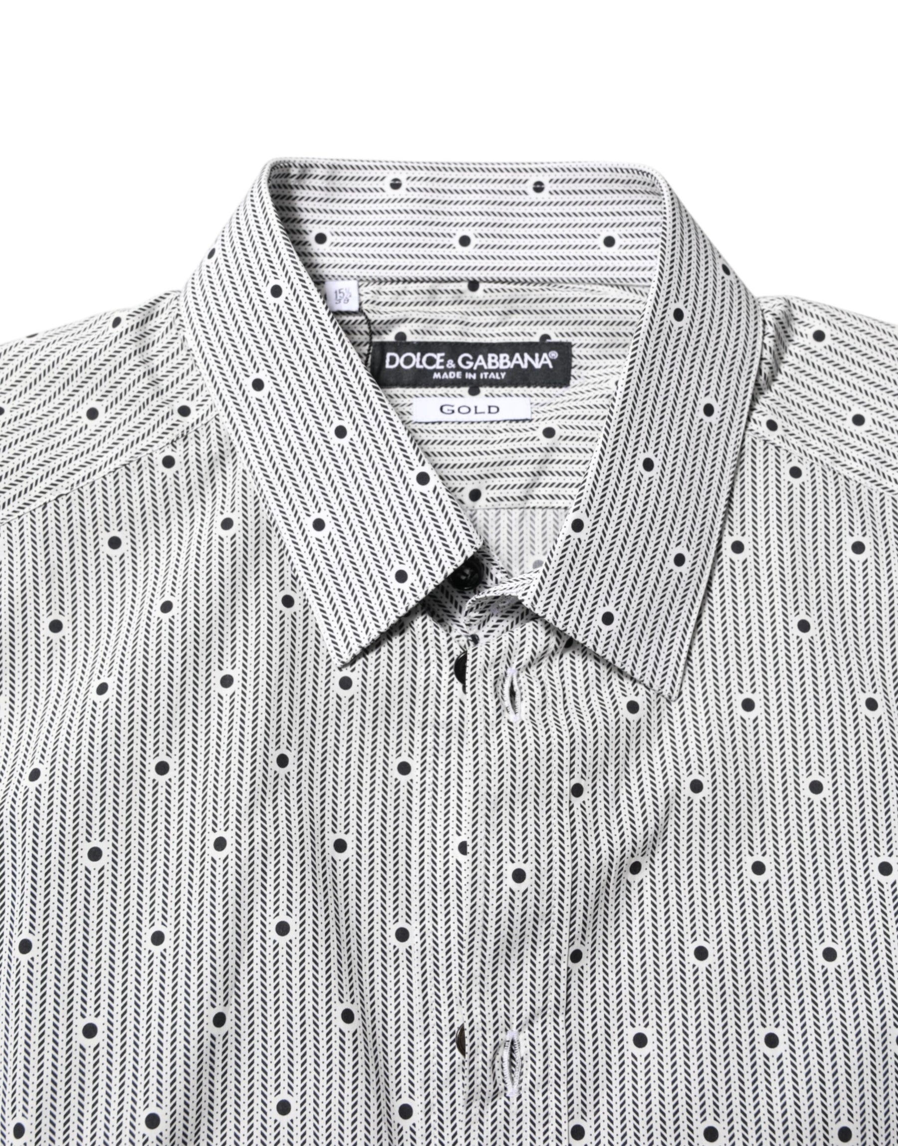 Dolce & Gabbana Gray Dotted Semi Fitted GOLD Men Formal Shirt | Regal Royce