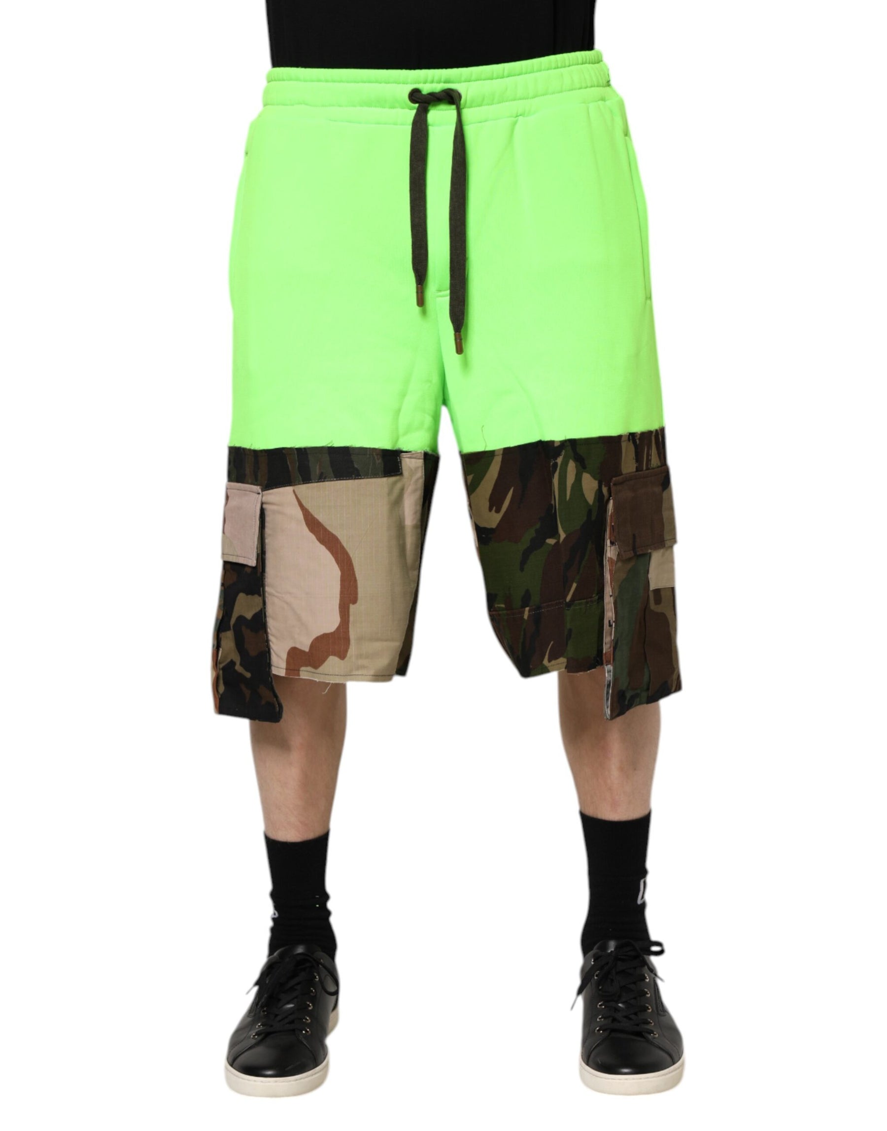 Dolce & Gabbana Green Patchwork Cargo Bermuda Men Shorts | Regal Royce