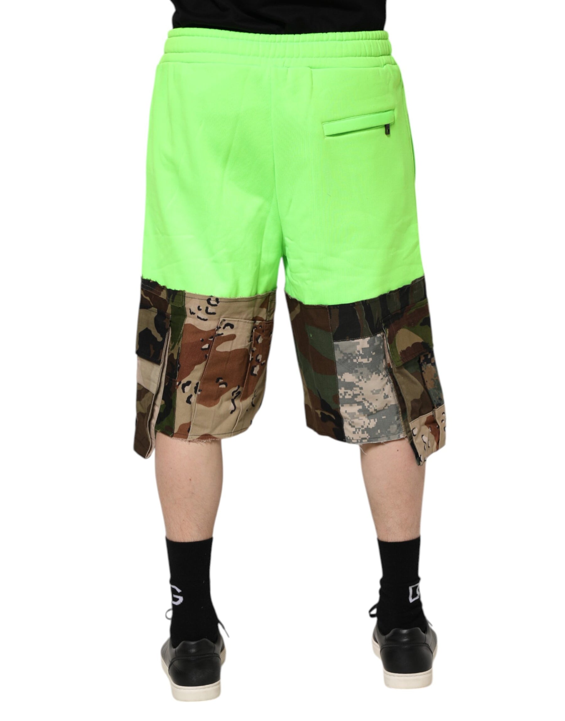 Dolce & Gabbana Green Patchwork Cargo Bermuda Men Shorts | Regal Royce