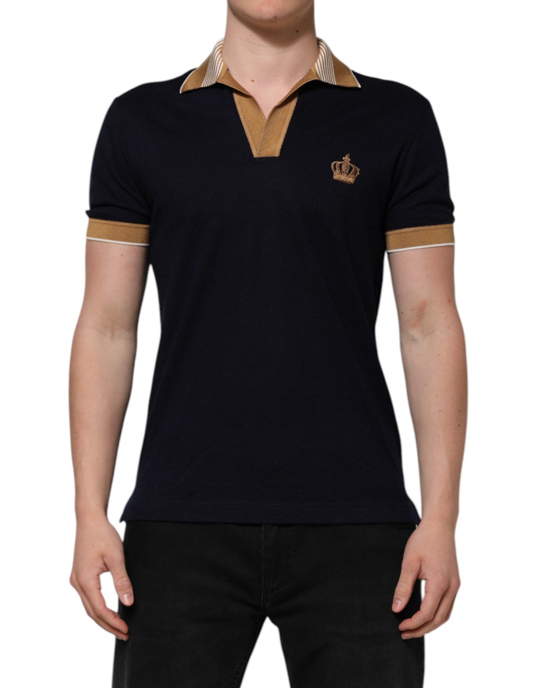 Dolce & Gabbana Black Cashmere Crown Logo Men Polo T-shirt | Regal Royce