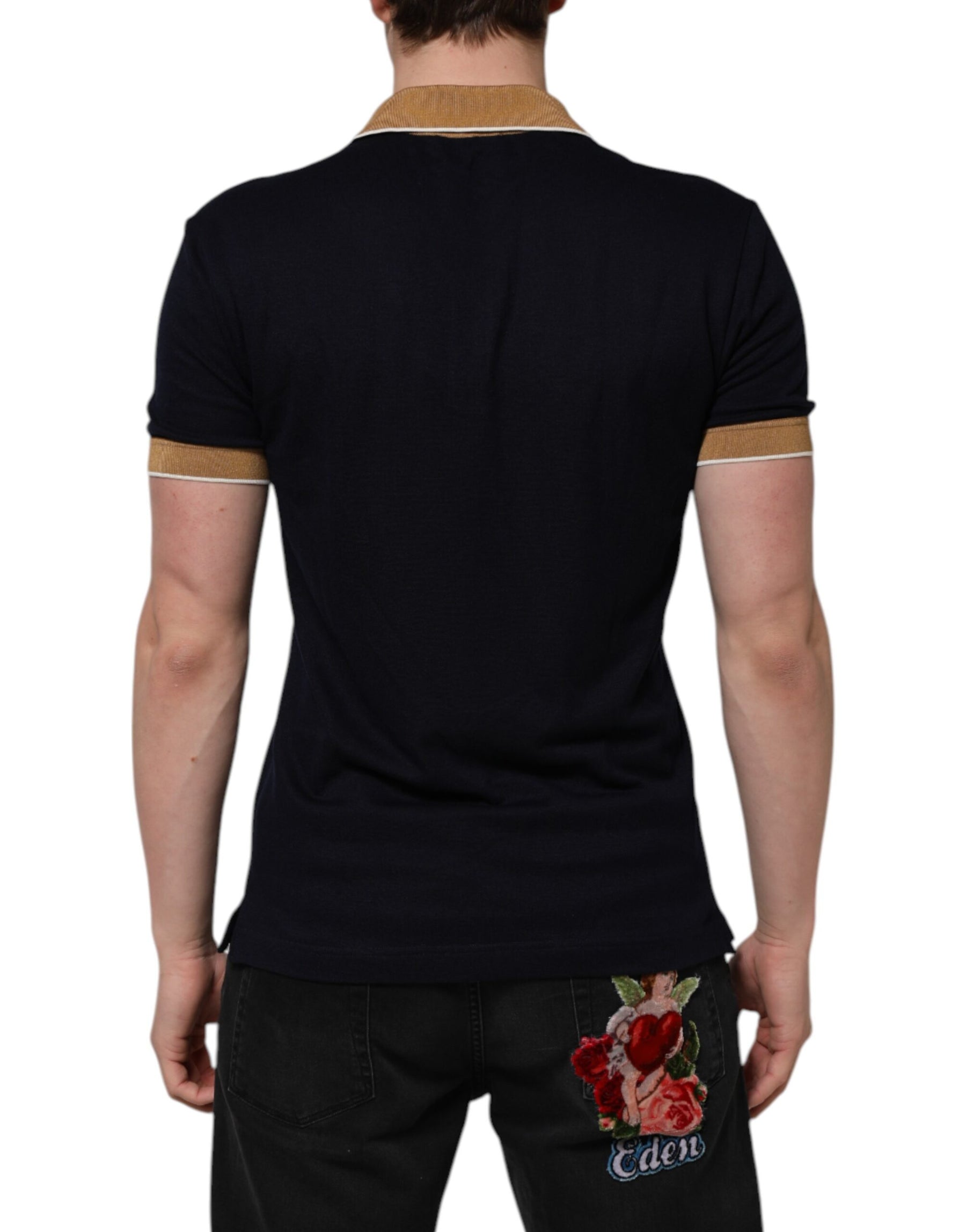 Dolce & Gabbana Black Cashmere Crown Logo Men Polo T-shirt | Regal Royce
