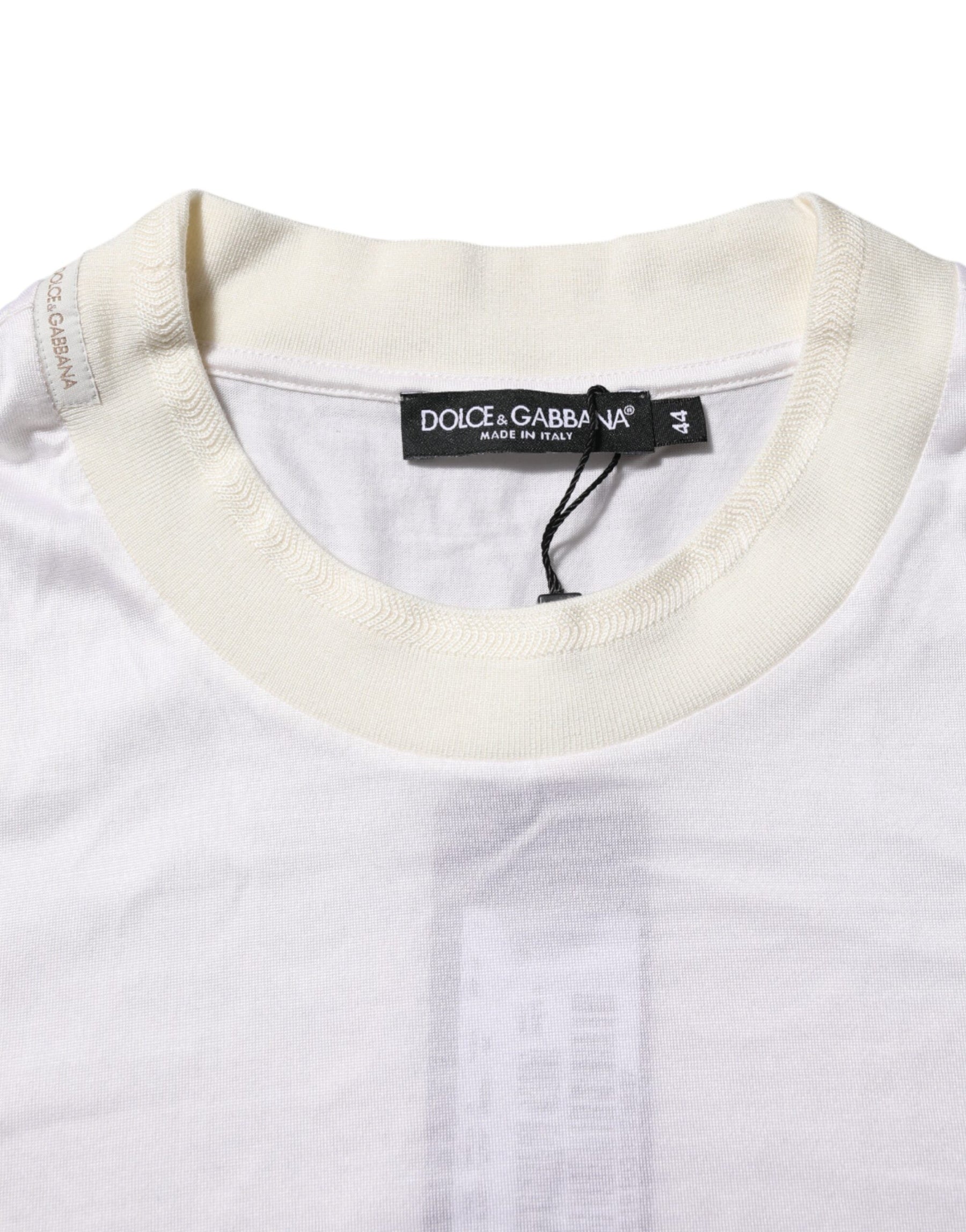 Dolce & Gabbana White Silk Crew Neck Long Sleeves T-shirt | Regal Royce
