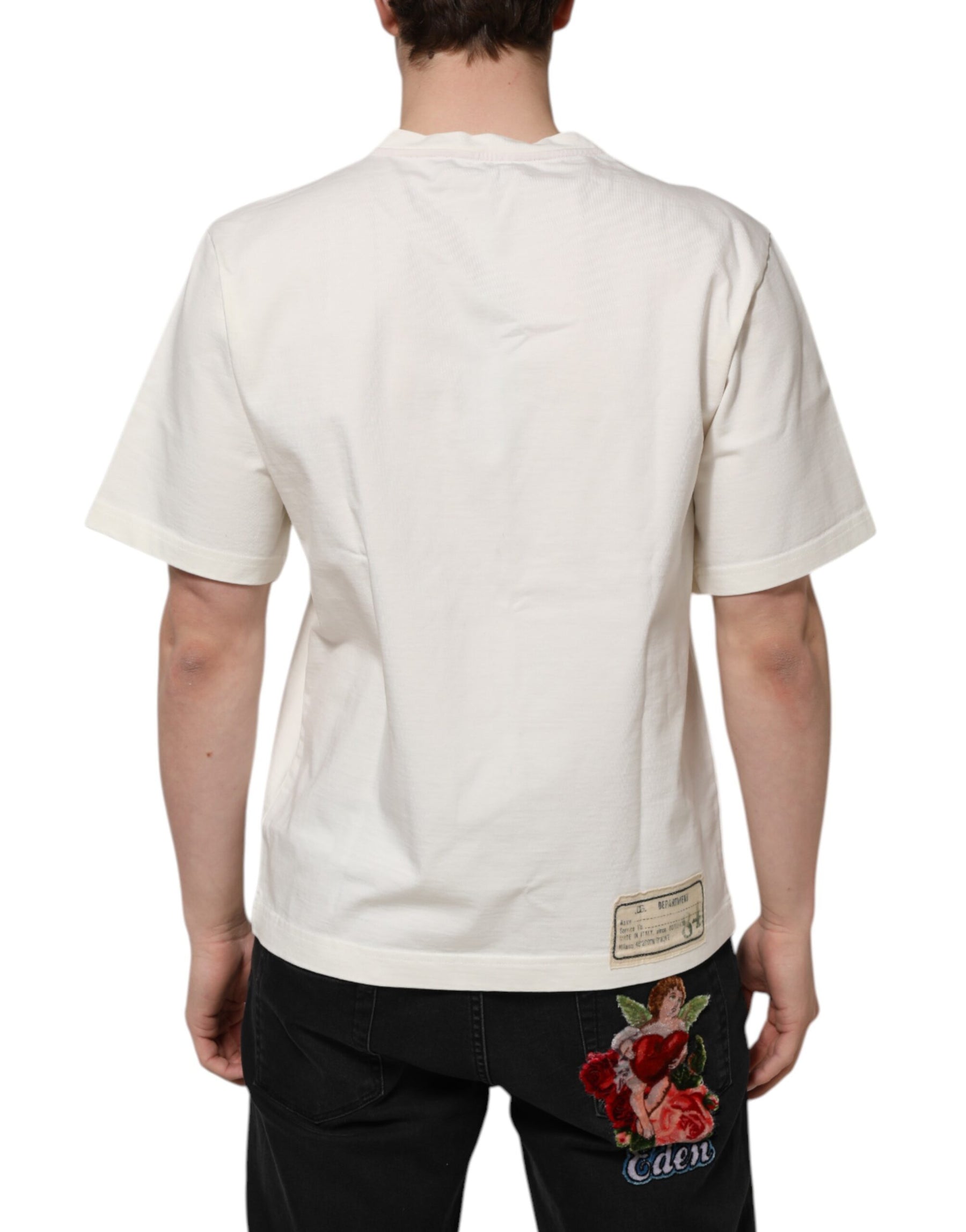 Dolce & Gabbana White Love Peace Cotton Men Crew Neck T-shirt | Regal Royce