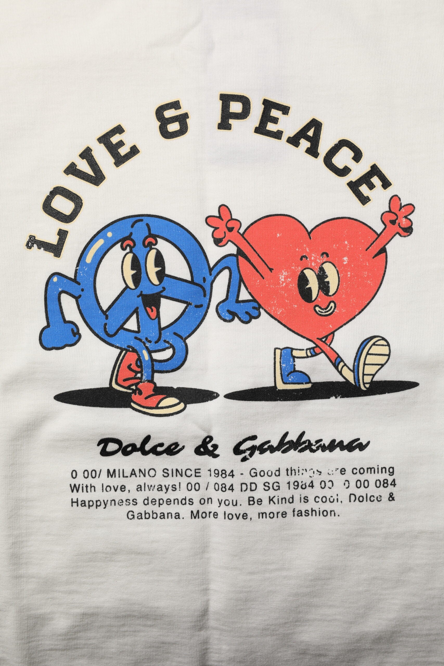 Dolce & Gabbana White Love Peace Cotton Men Crew Neck T-shirt | Regal Royce