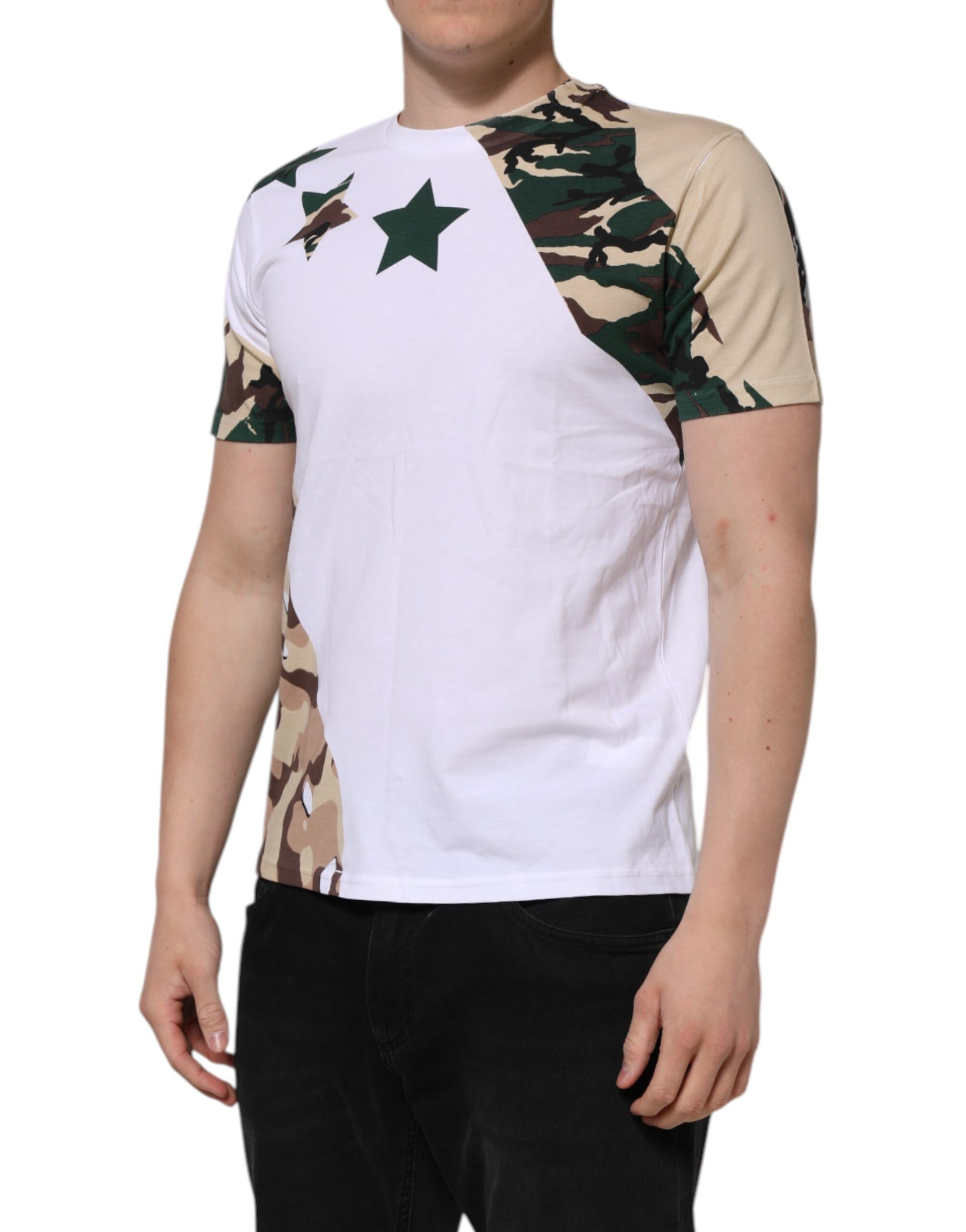Dolce & Gabbana White Camouflage Cotton Men Crew Neck T-shirt | Regal Royce