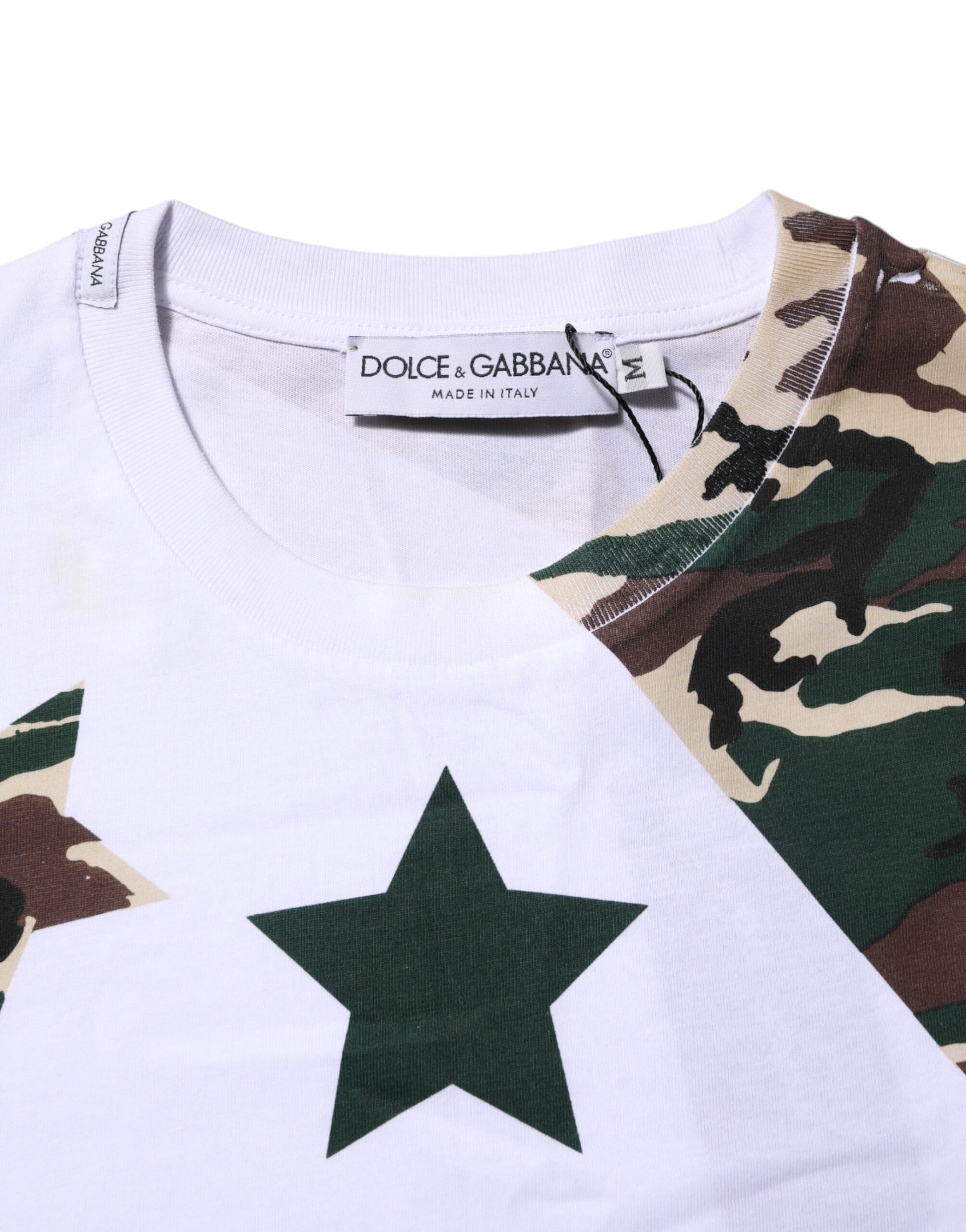 Dolce & Gabbana White Camouflage Cotton Men Crew Neck T-shirt