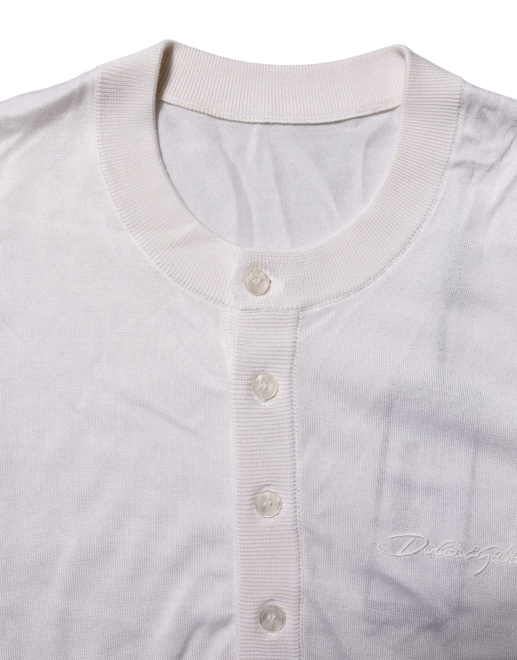 Dolce & Gabbana White Silk Short Sleeves Men Henley T-shirt | Regal Royce