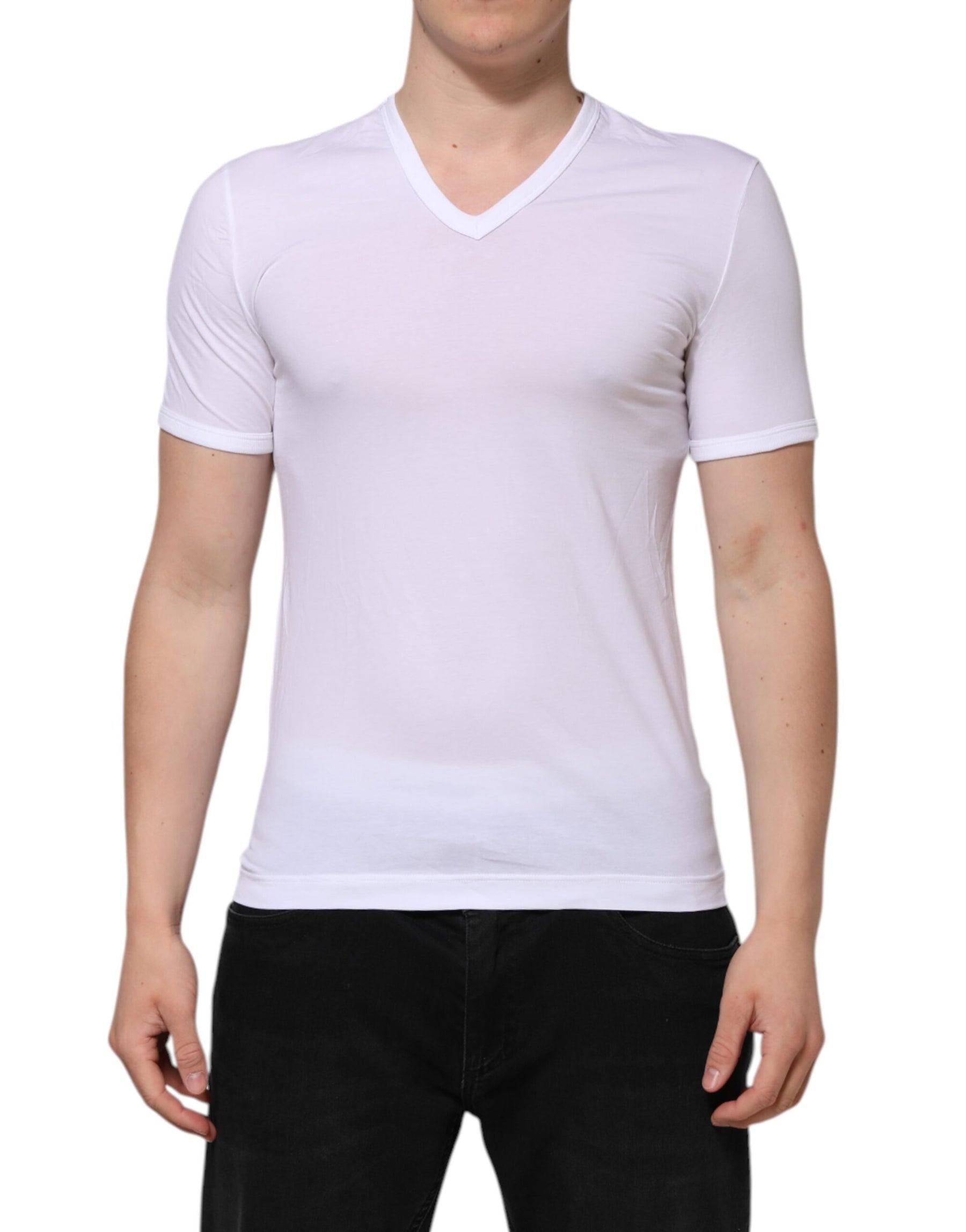 Dolce & Gabbana White Short Sleeves V-neck Underwear T-shirt | Regal Royce