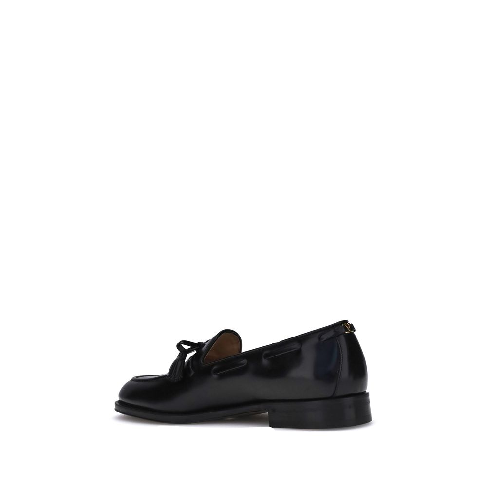 Valentino Garavani Black Calf Leather Bos Taurus Slip-On Loafers | Regal Royce