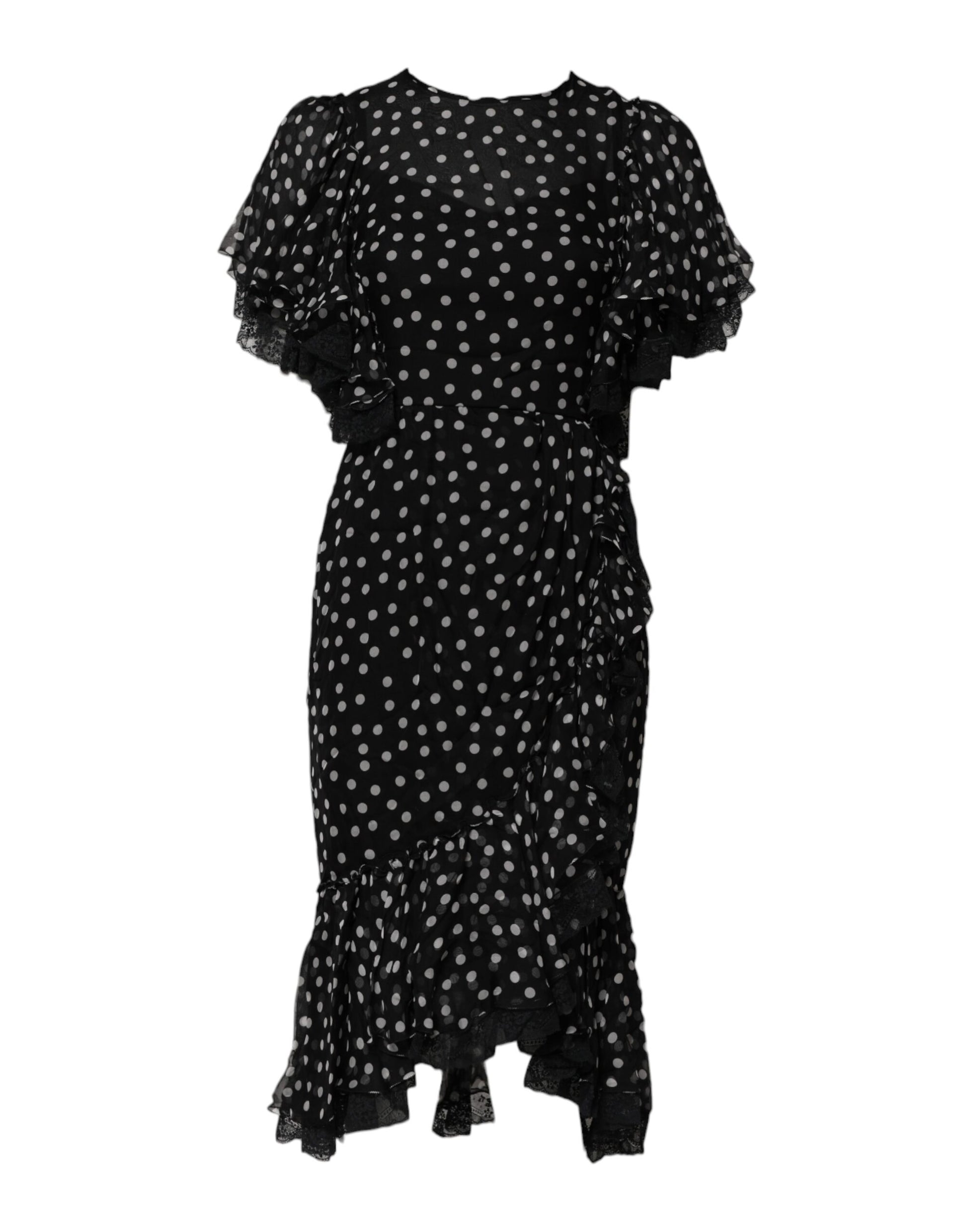 Dolce & Gabbana Black White Lace Polka Dot Chiffon Dress