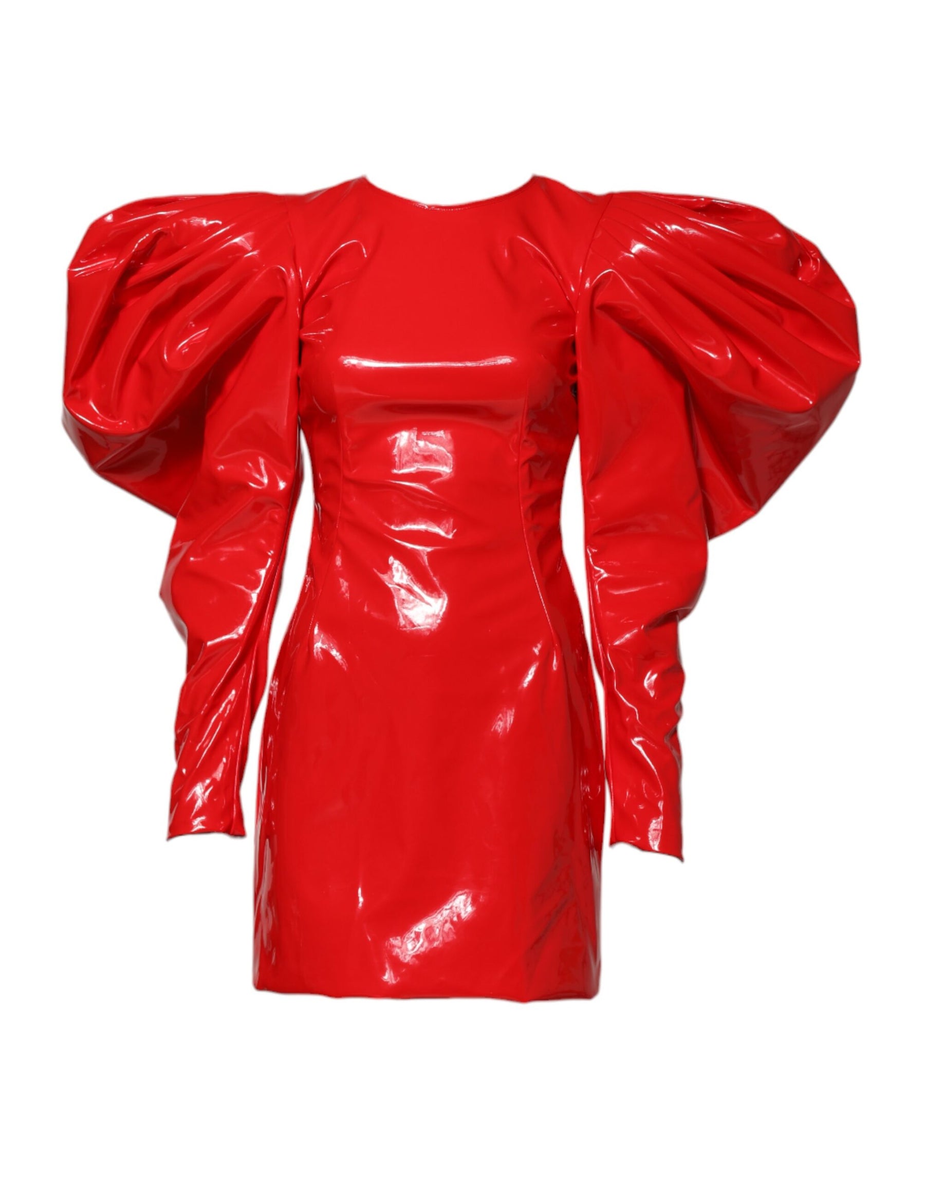 Dolce & Gabbana Red Patent Leather Puff Sleeves Mini Dress | Regal Royce