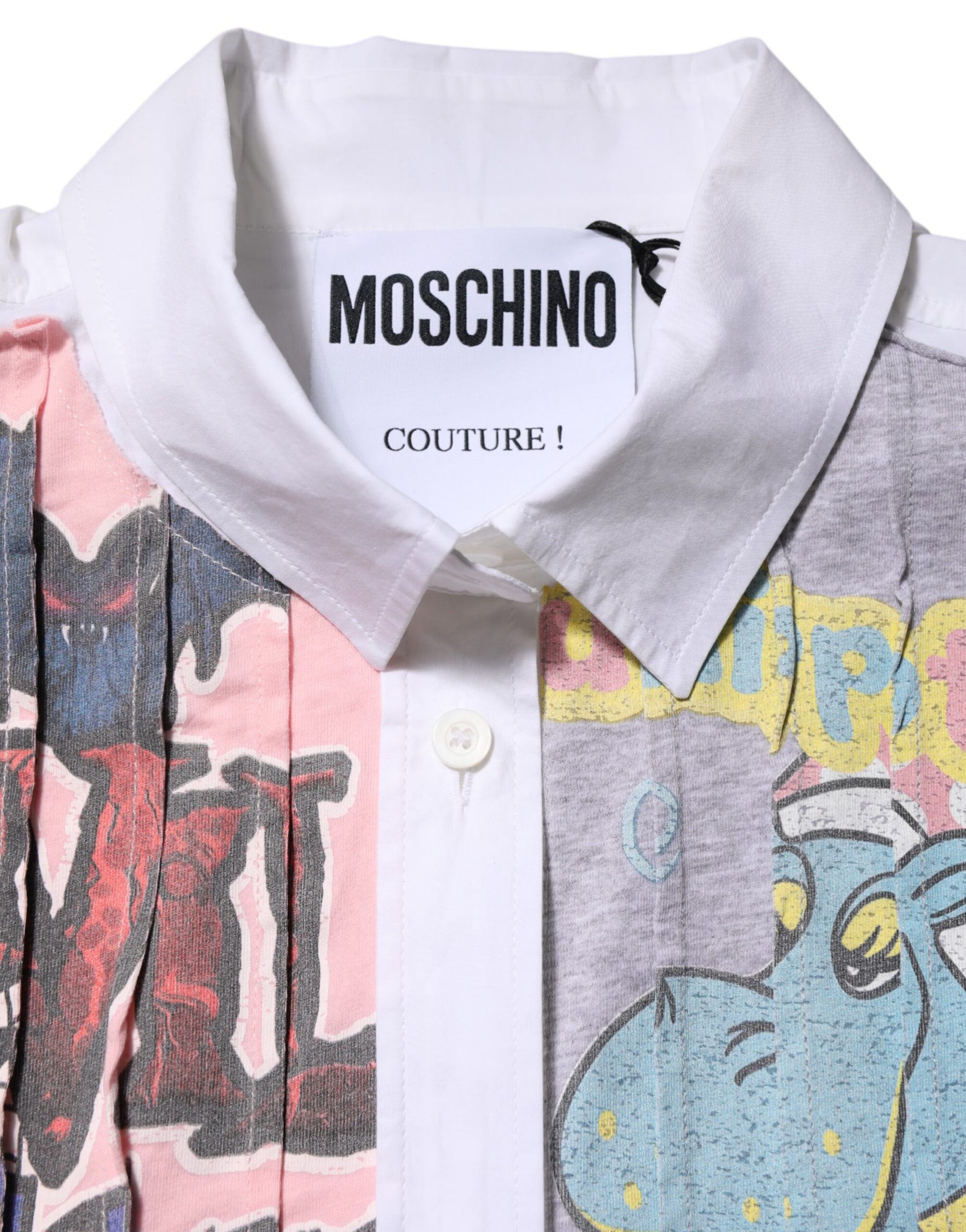 Moschino Couture White Printed Collared Button Mini Shirt Dress | Regal Royce