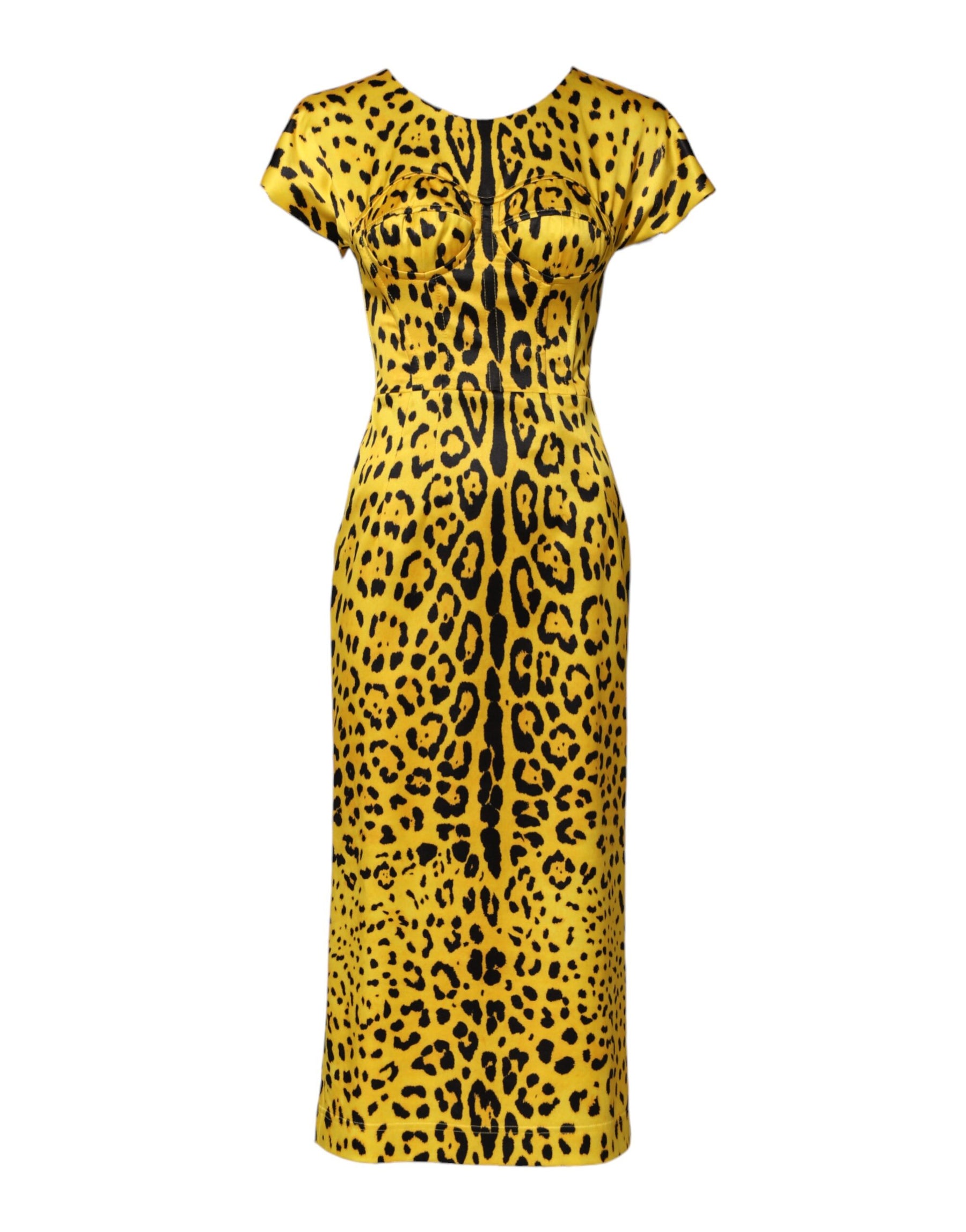 Dolce & Gabbana Yellow Polyester Leopard Midi Sheath Dress | Regal Royce