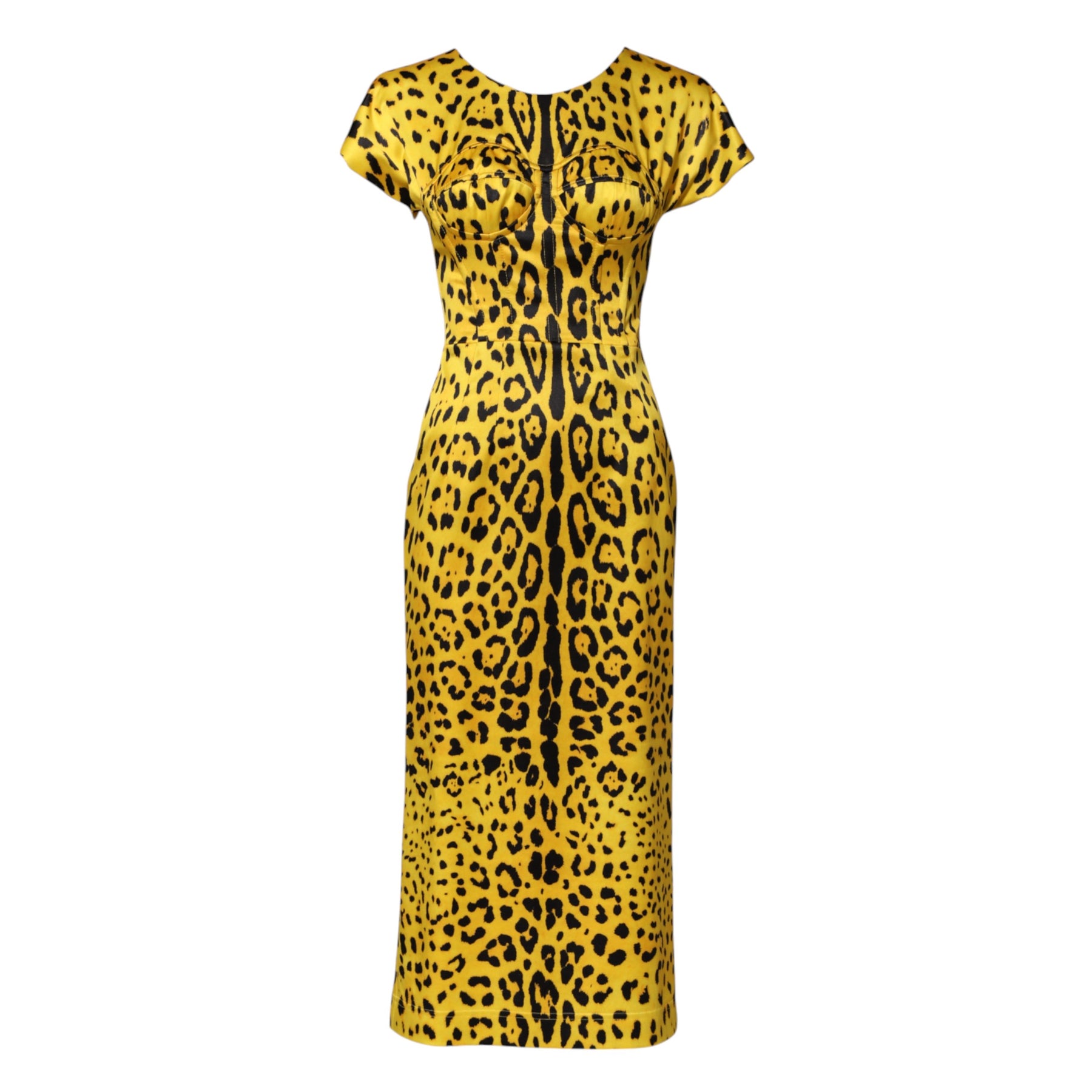 Dolce & Gabbana Yellow Polyester Leopard Midi Sheath Dress | Regal Royce