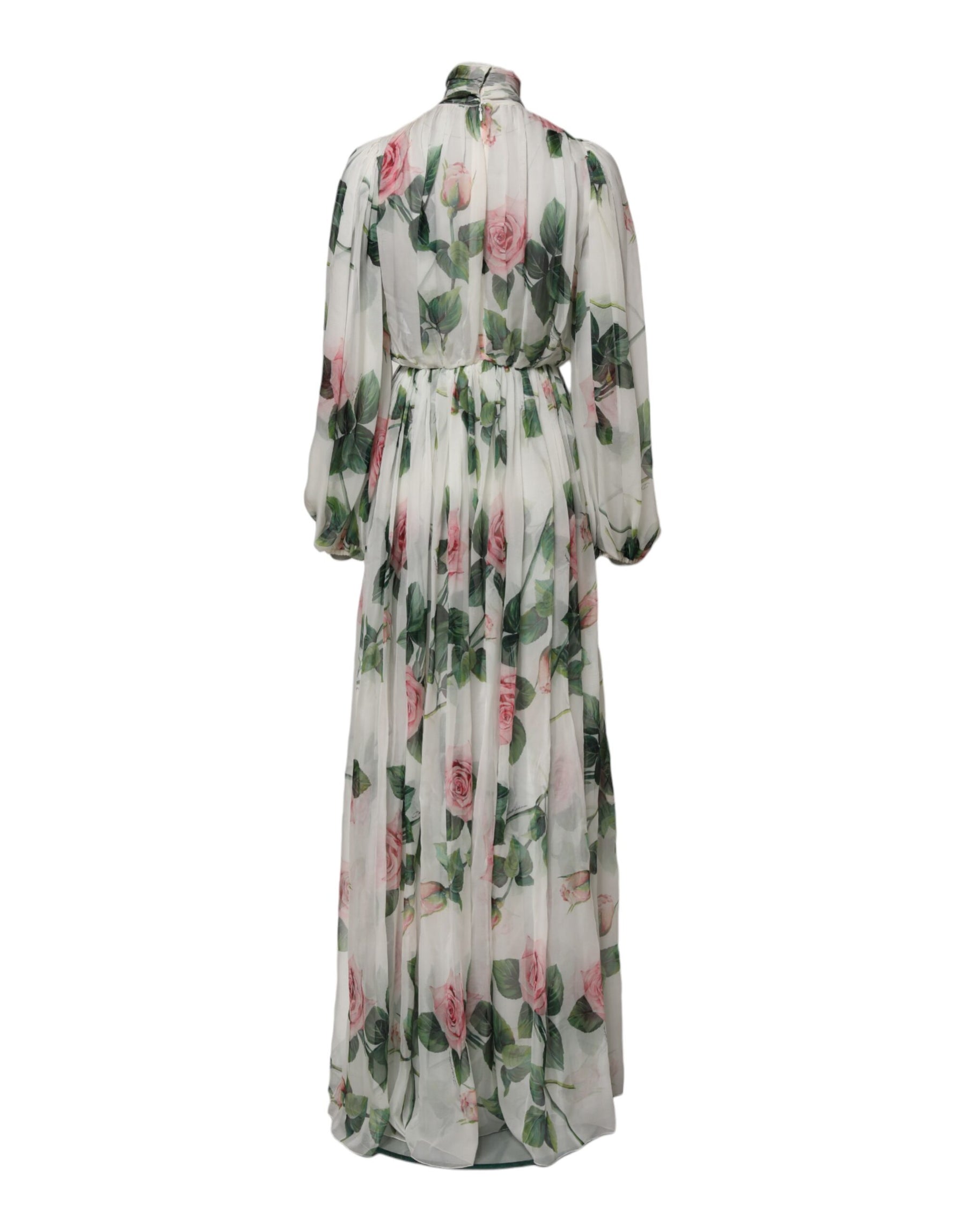 Dolce & Gabbana White Floral Roses Silk Maxi Long Gown Dress | Regal Royce
