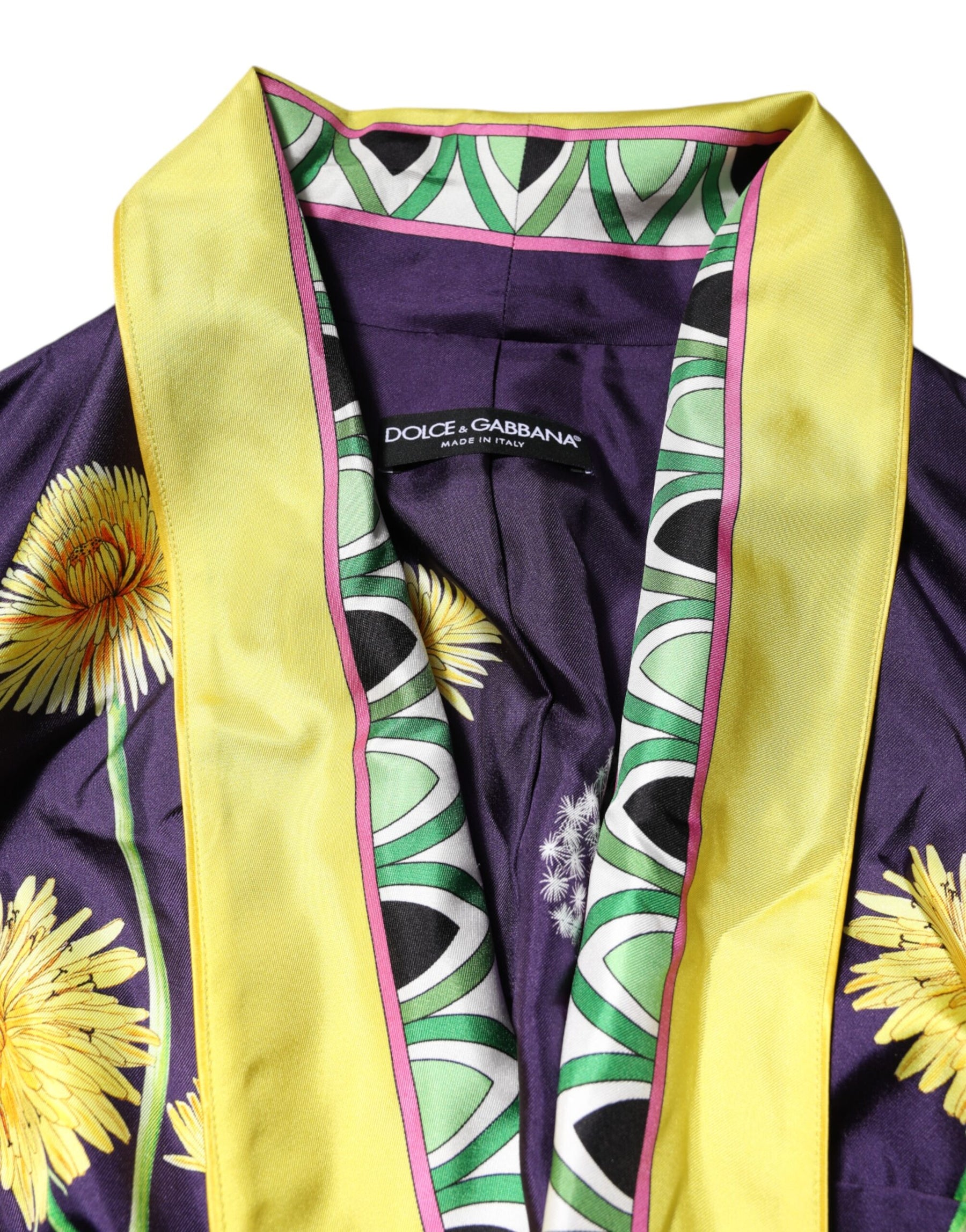 Dolce & Gabbana Blue Floral Print Silk Long Sleeves Wrap Robe | Regal Royce