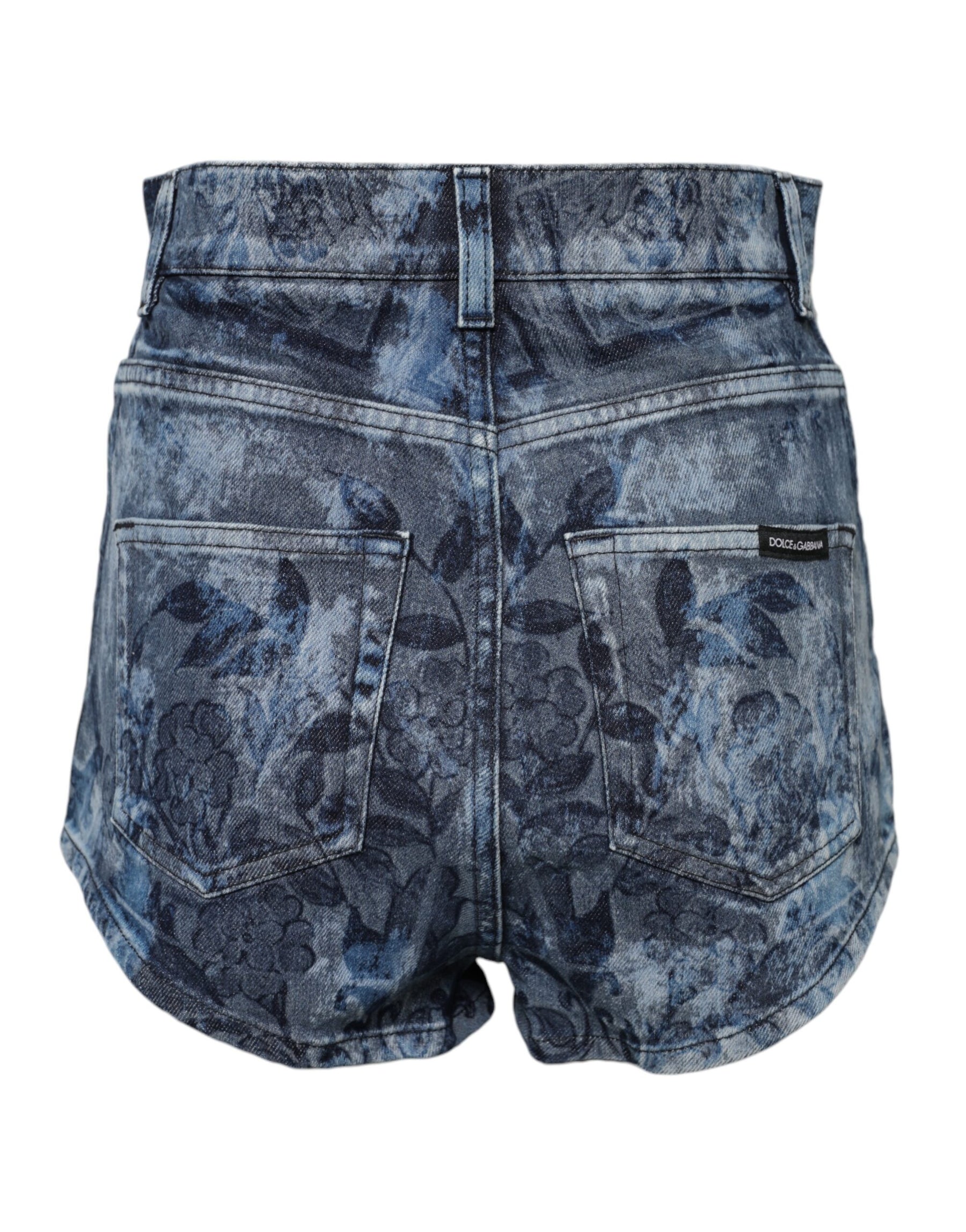 Dolce & Gabbana Blue Floral Print Denim Cotton Hot Pants Shorts | Regal Royce