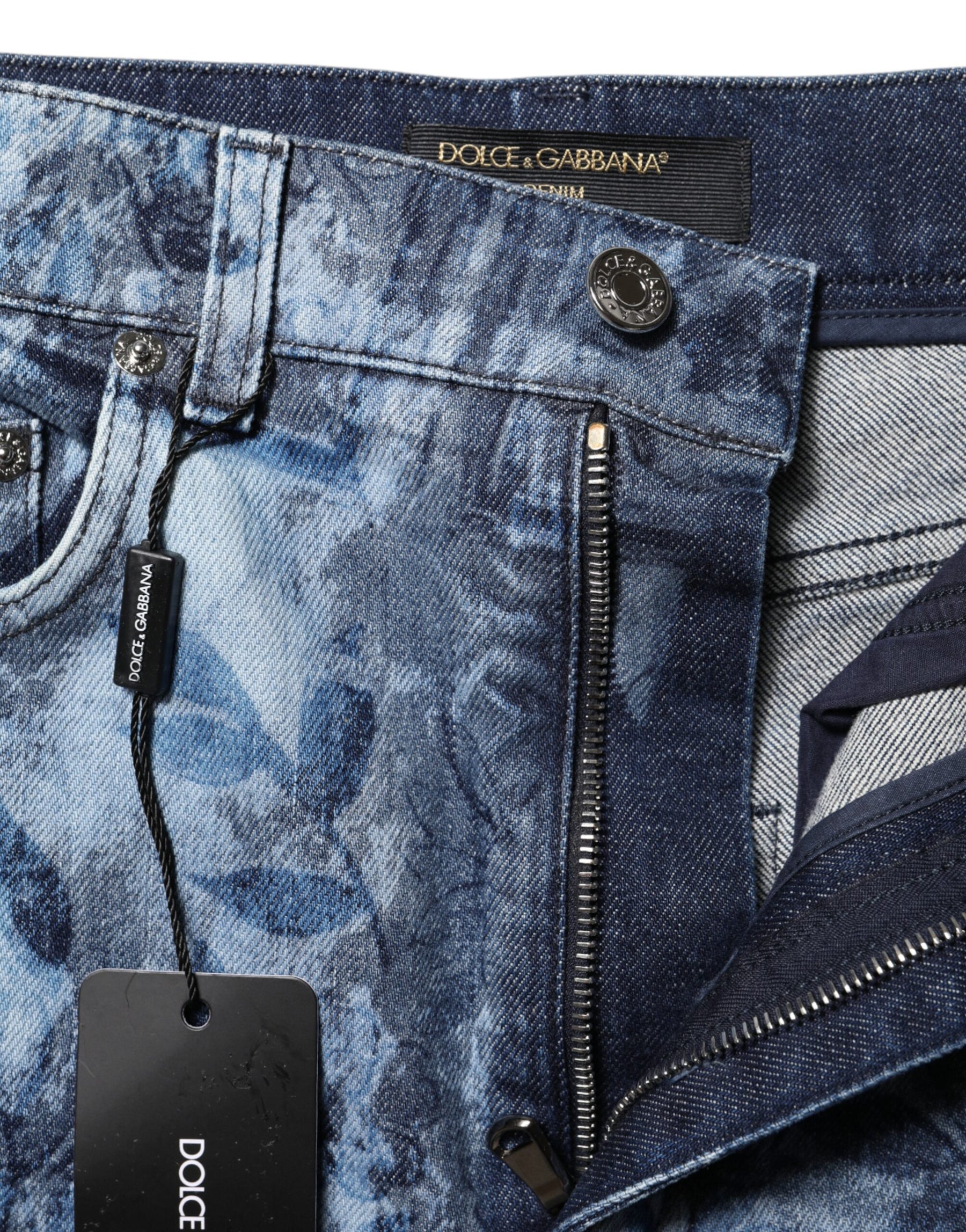 Dolce & Gabbana Blue Floral Print Denim Cotton Hot Pants Shorts | Regal Royce