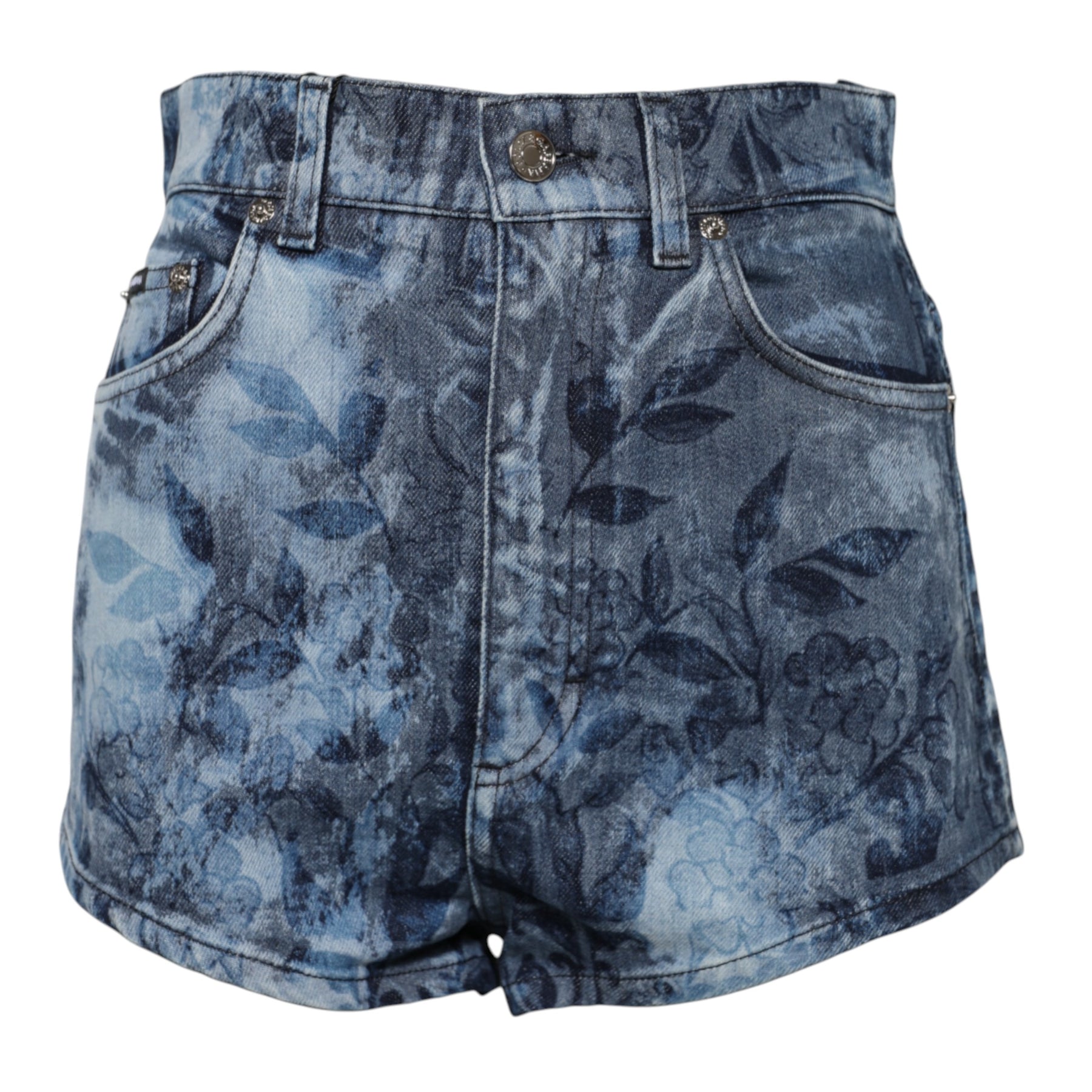 Dolce & Gabbana Blue Floral Print Denim Cotton Hot Pants Shorts | Regal Royce