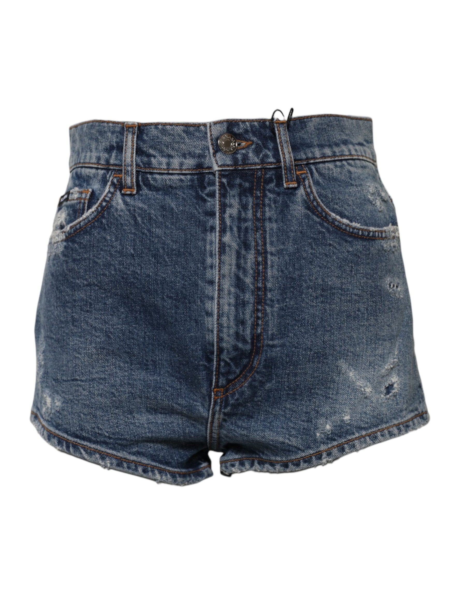 Dolce & Gabbana Blue Tattered Denim Cotton Hot Pants Shorts | Regal Royce