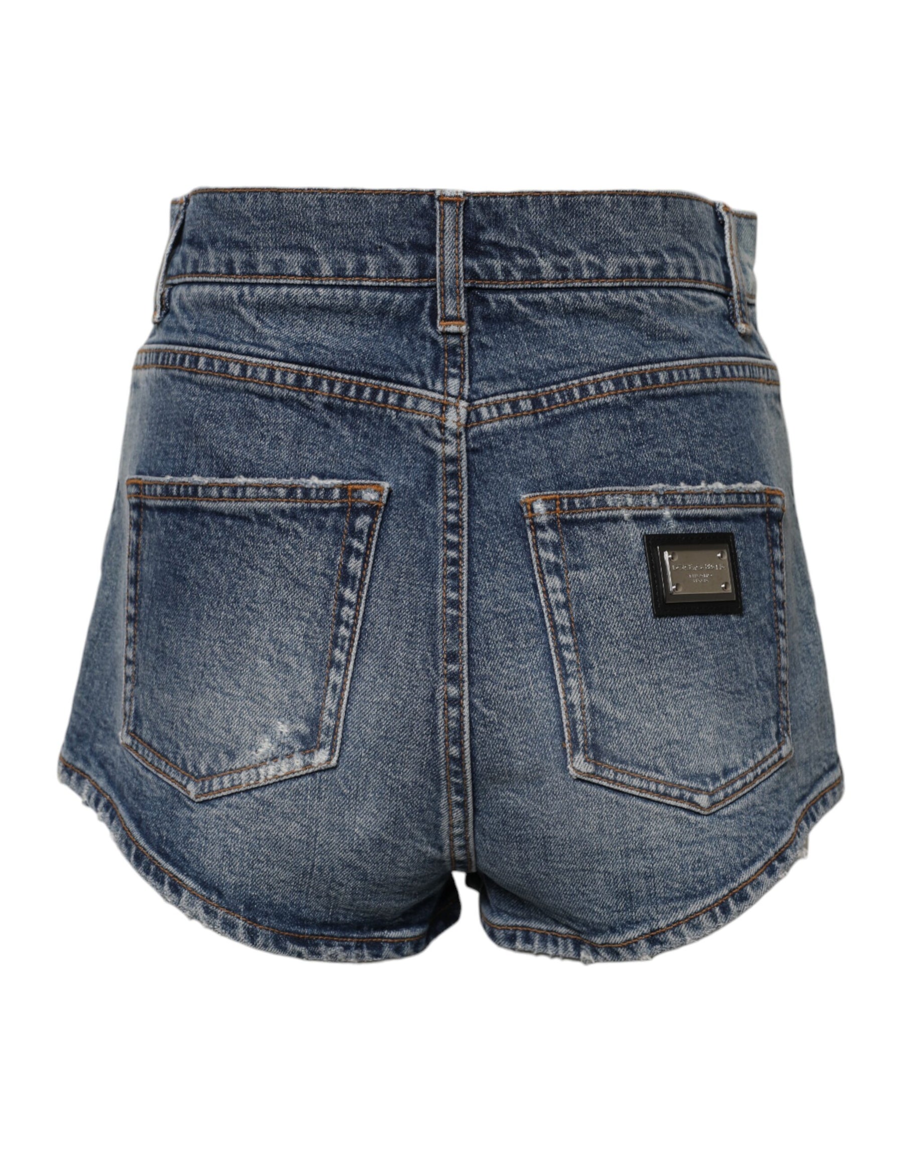 Dolce & Gabbana Blue Tattered Denim Cotton Hot Pants Shorts | Regal Royce