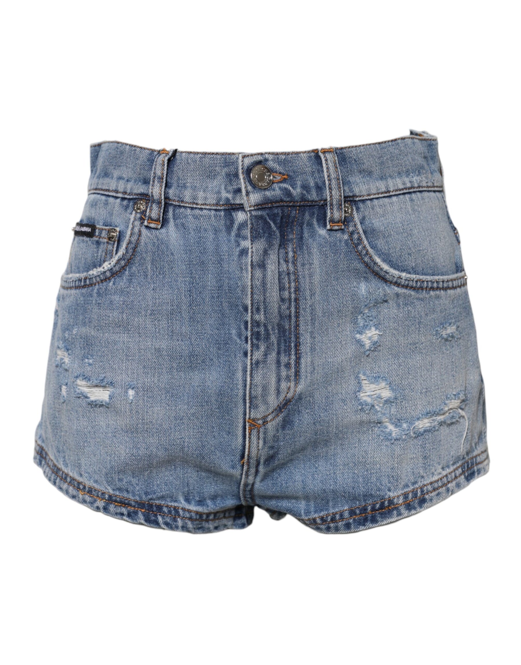 Dolce & Gabbana Blue Logo Plaque Denim Cotton Hot Pants Shorts | Regal Royce