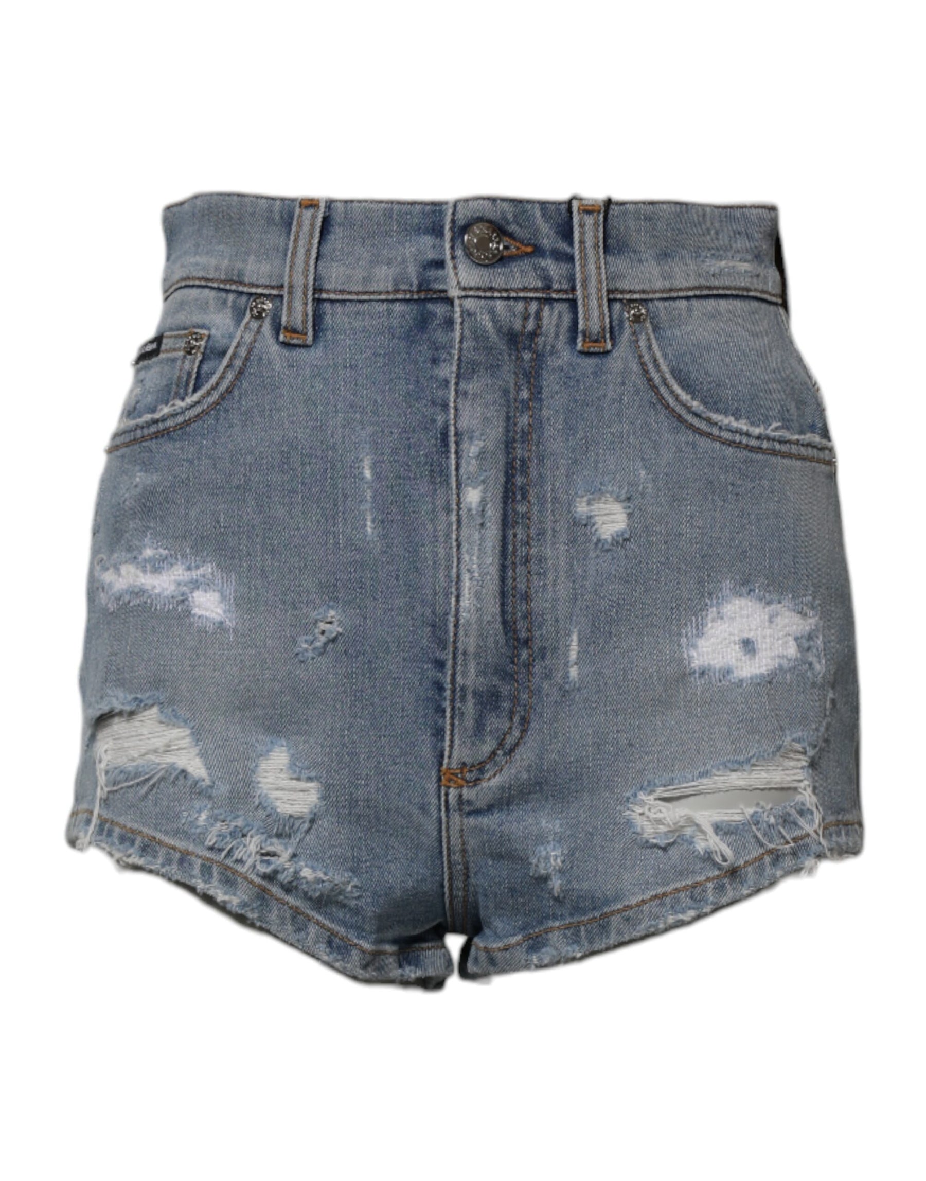 Dolce & Gabbana Blue Tattered Denim Cotton Hot Pants Shorts | Regal Royce