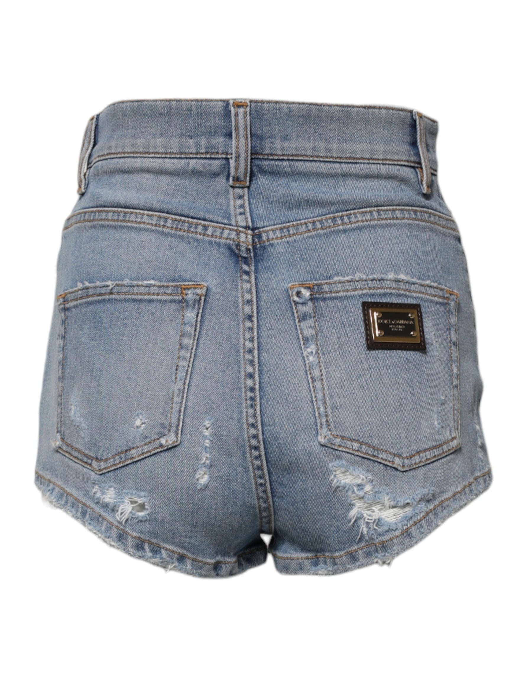Dolce & Gabbana Blue Tattered Denim Cotton Hot Pants Shorts | Regal Royce