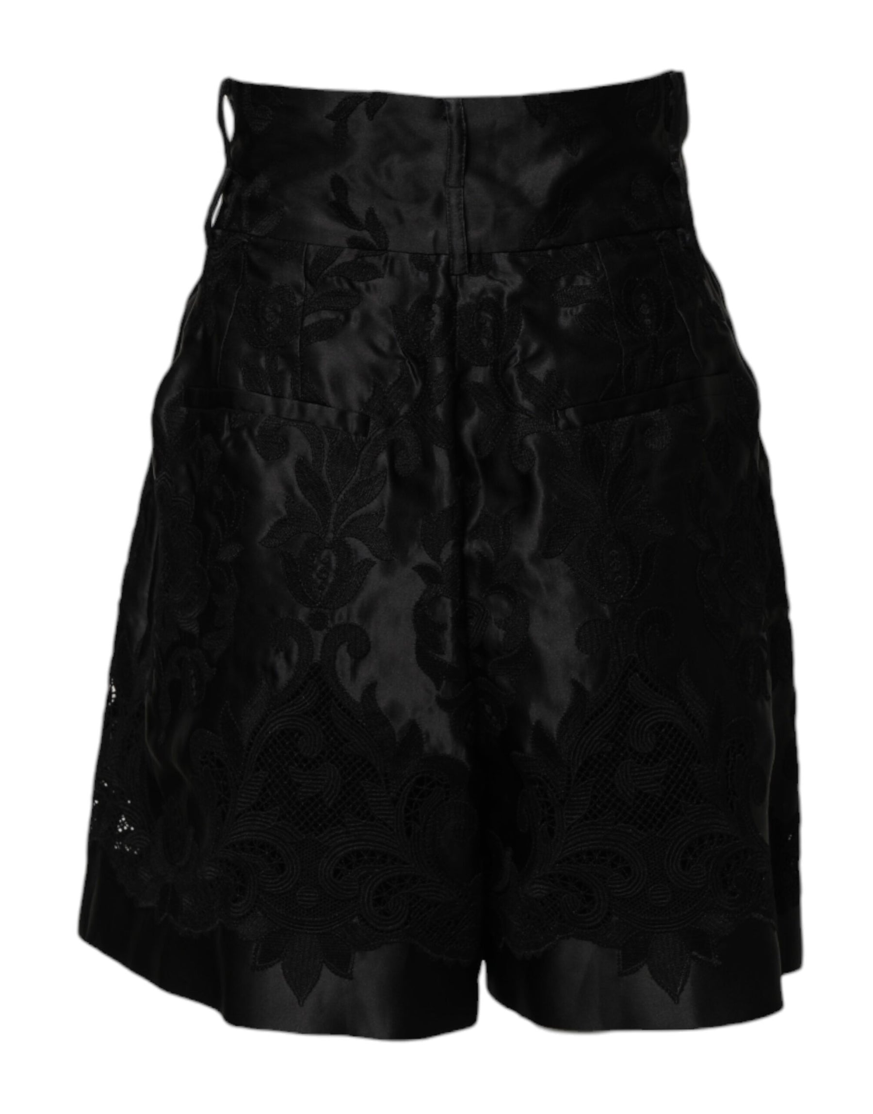 Dolce & Gabbana Black Floral Embroidery Silk High Waist Shorts | Regal Royce
