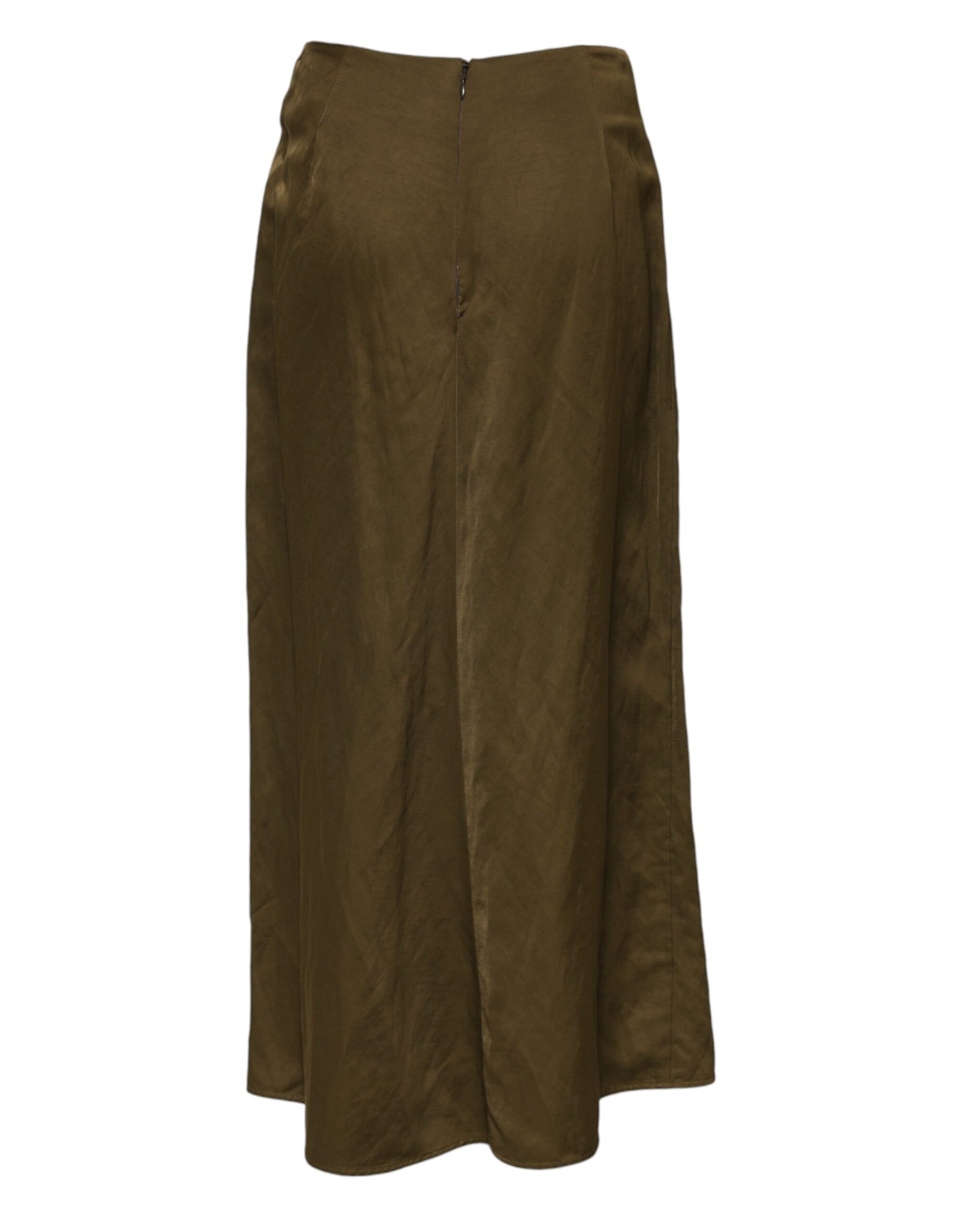 Jil Sander Olive Green Viscose A-line High Waist Midi Skirt | Regal Royce