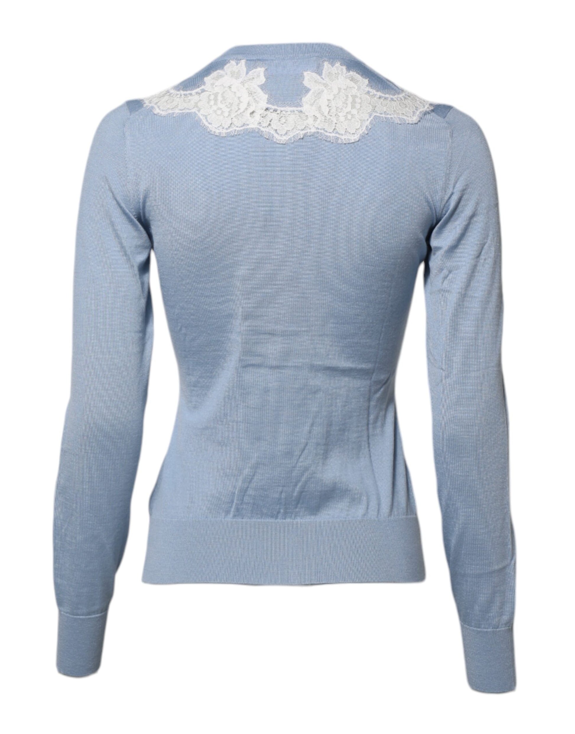 Dolce & Gabbana Blue Floral Lace Detailing Cardigan Sweater
