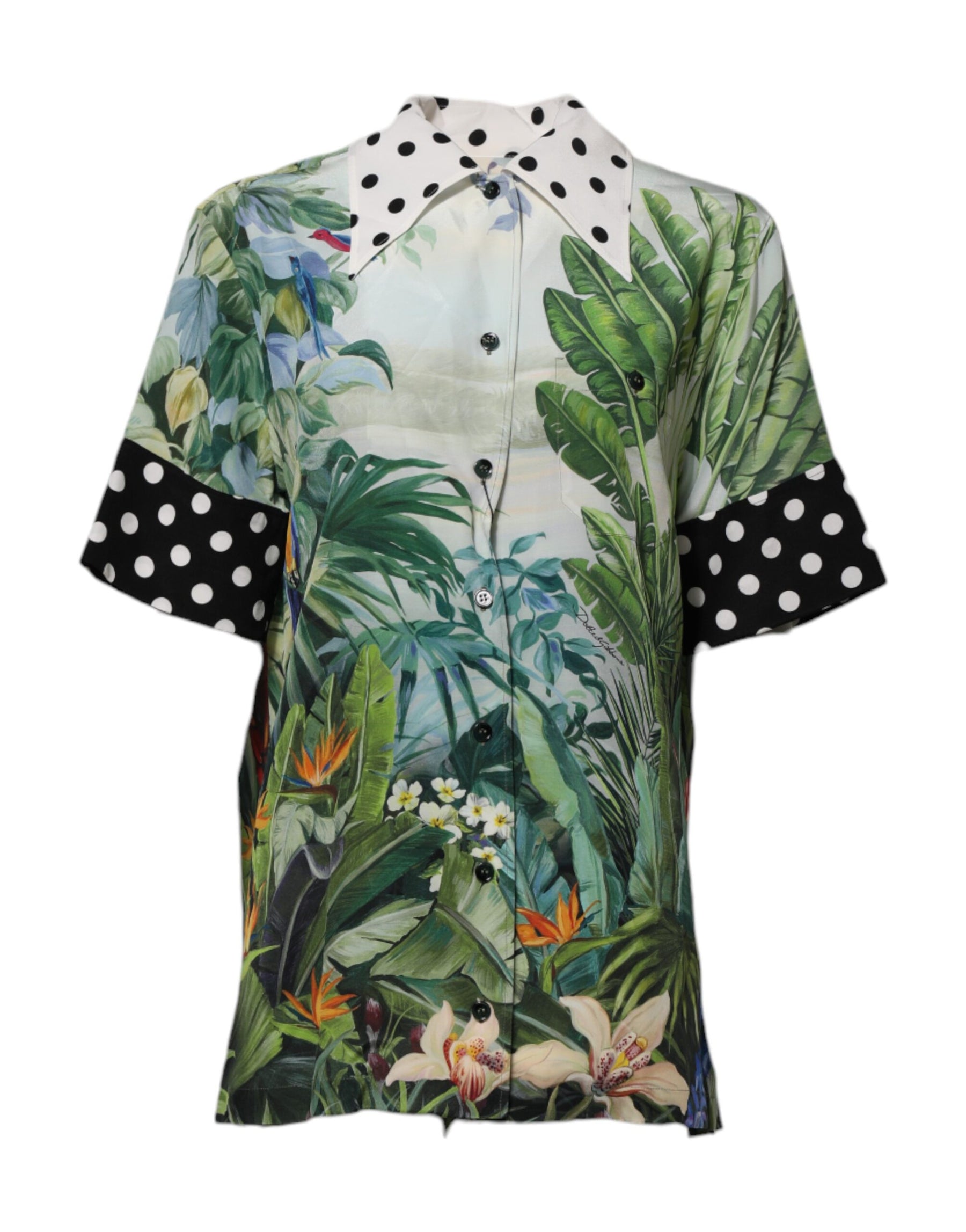 Dolce & Gabbana Multicolor Printed Silk Collared Shirt Top | Regal Royce