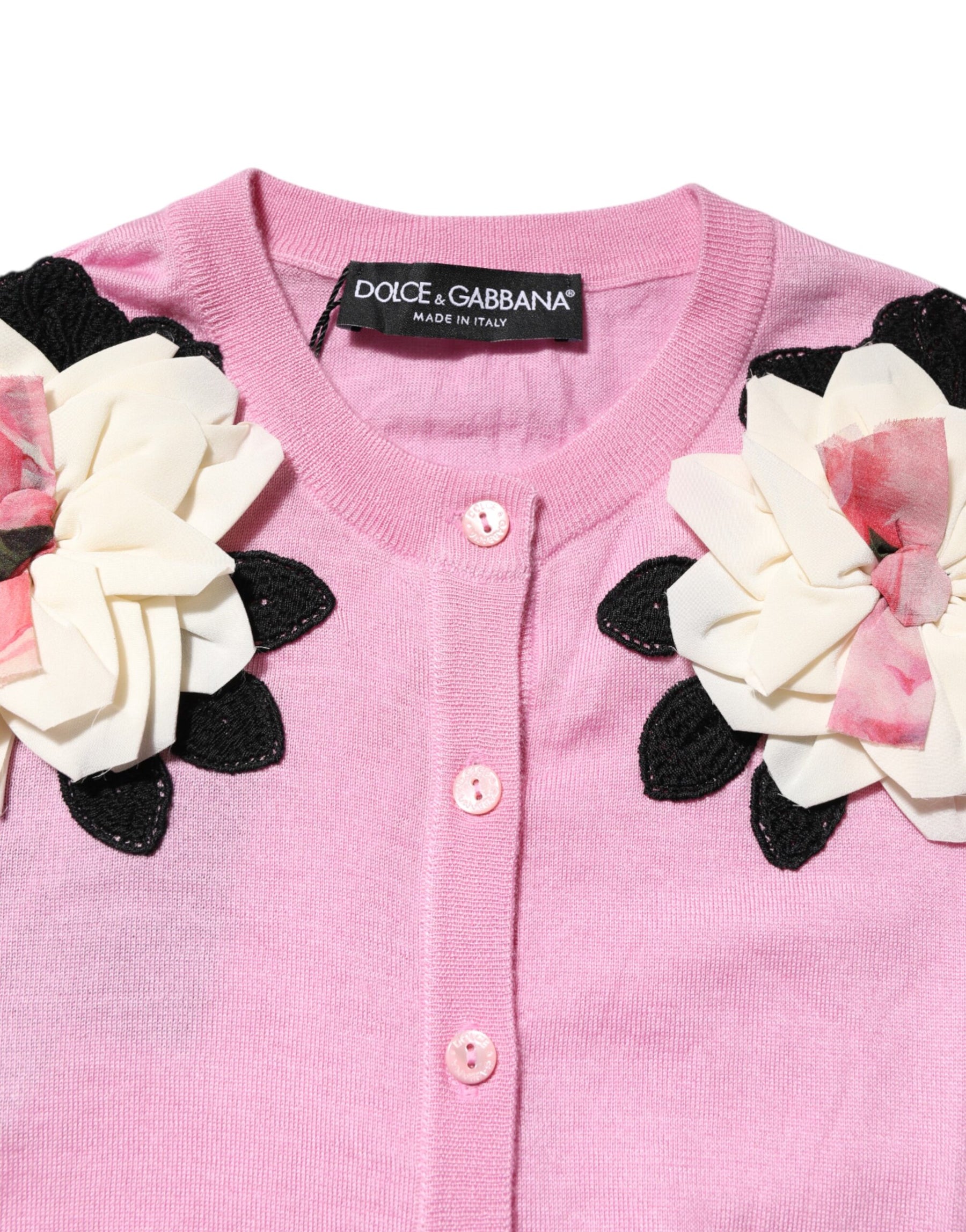 Dolce & Gabbana Pink Floral Detailing Cardigan Sweater | Regal Royce
