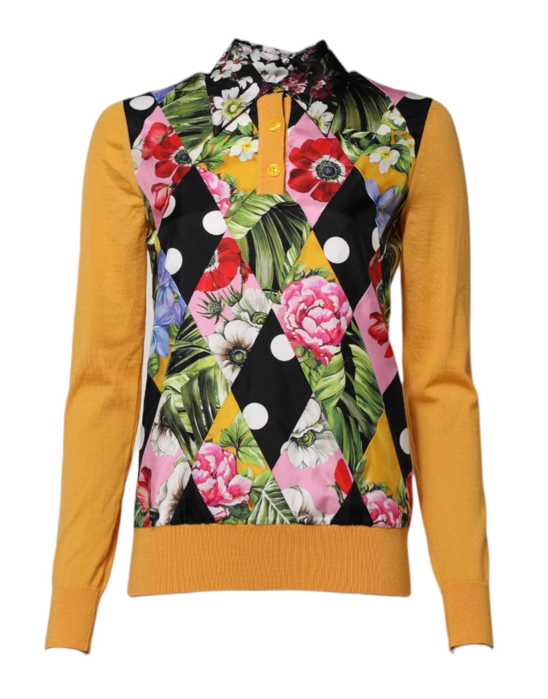 Dolce & Gabbana Multicolor Floral Long Sleeves Polo Top | Regal Royce