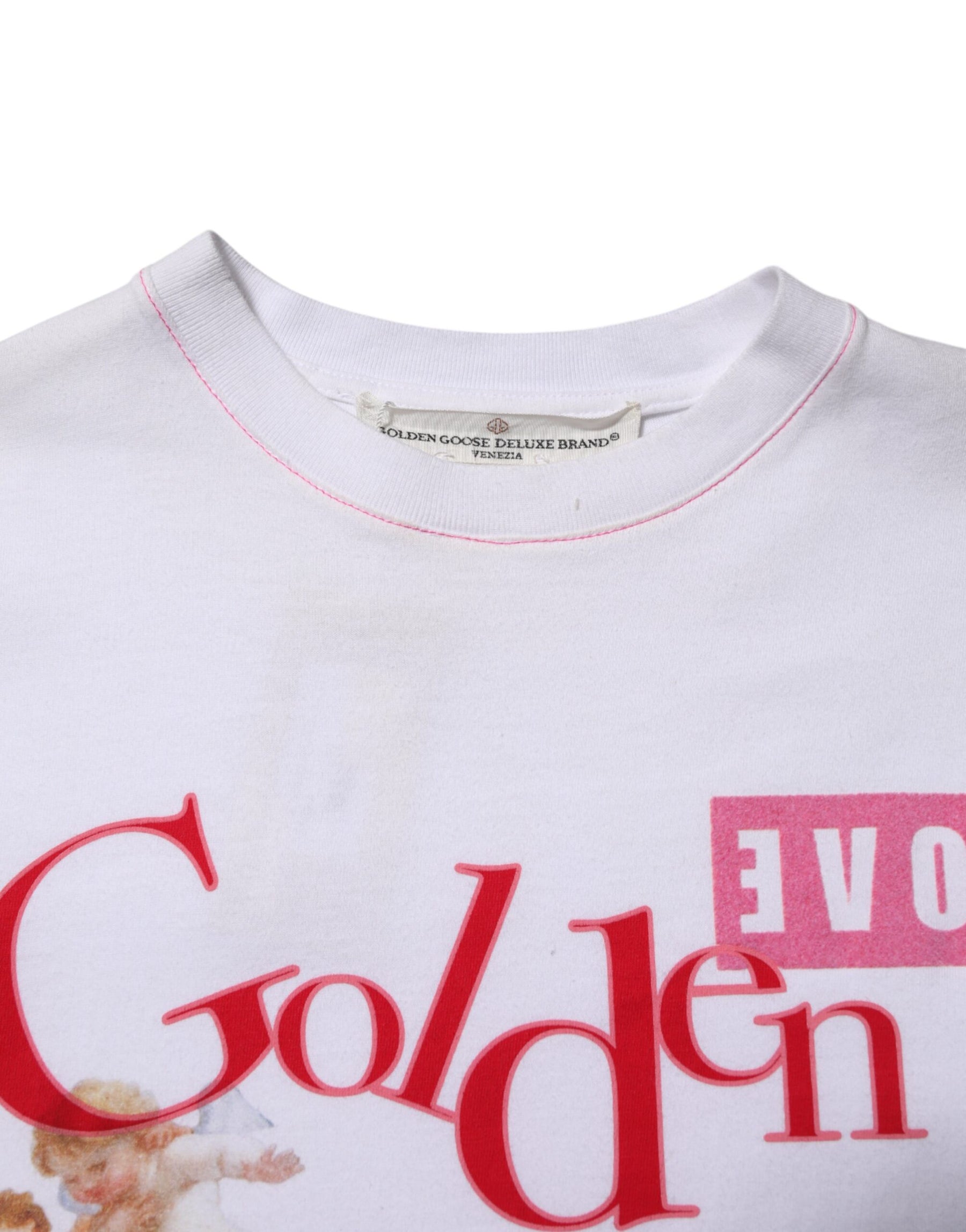 Golden Goose White Printed Round Neck T-shirt | Regal Royce