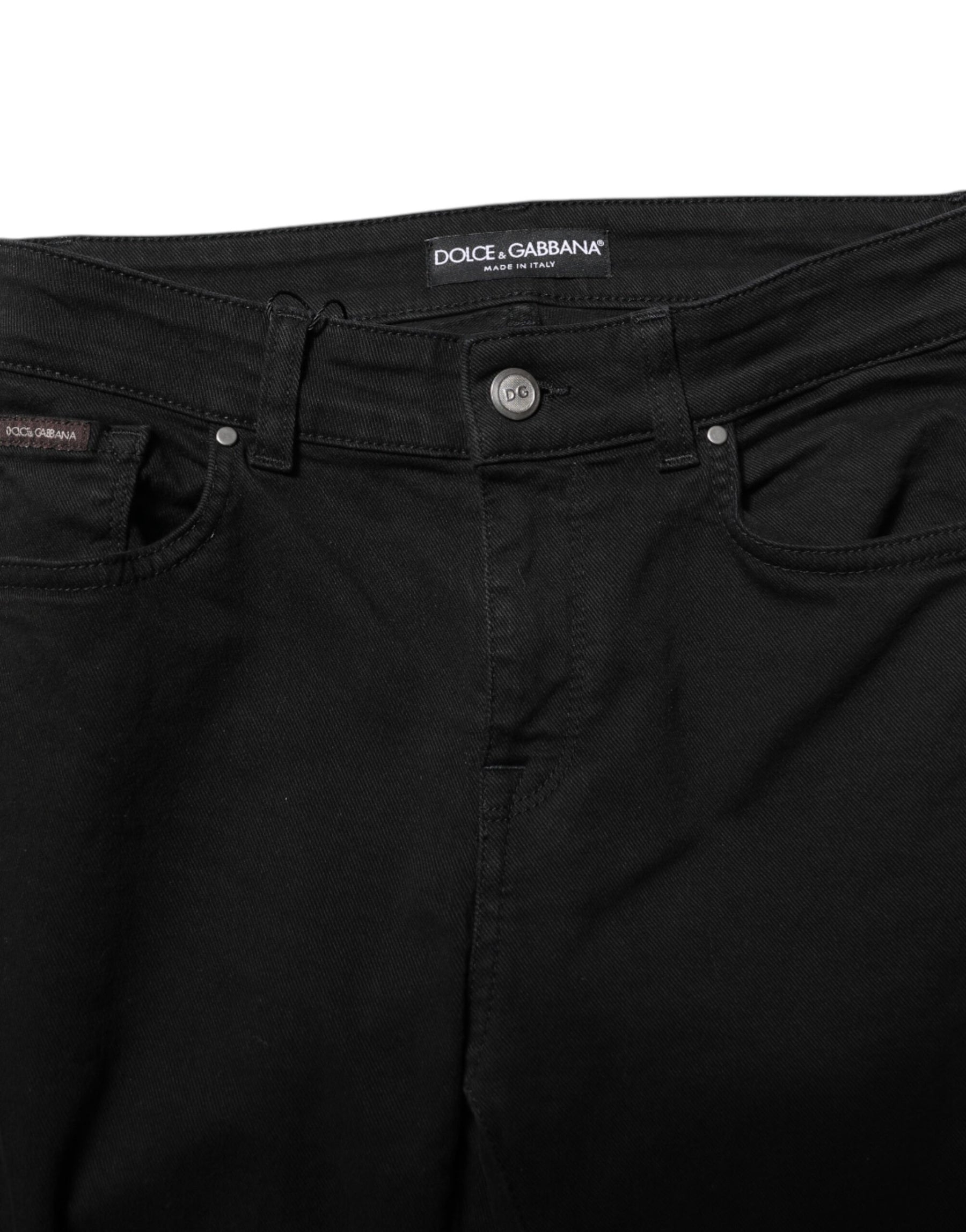 Dolce & Gabbana Black Cotton Logo Skinny Mid Waist Denim Jeans | Regal Royce