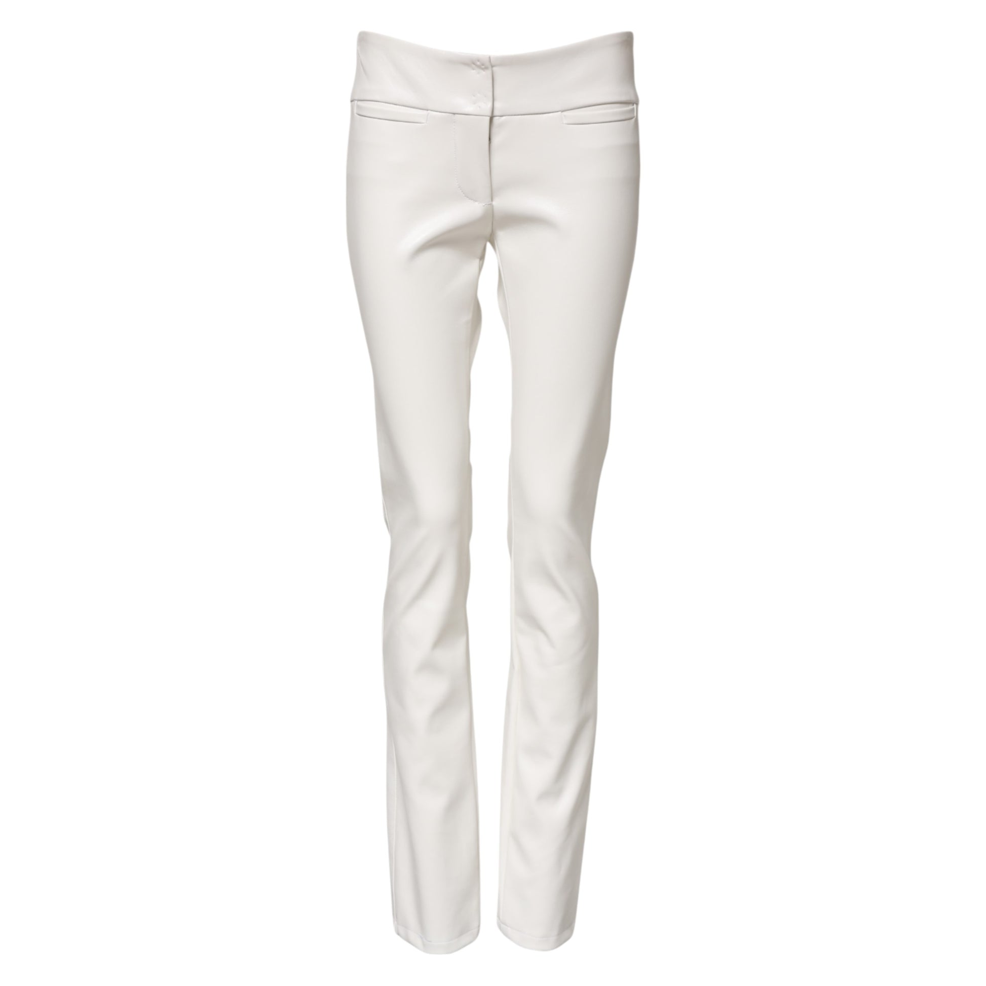 Dolce & Gabbana White Polyurethane High Waist Tapered Pants