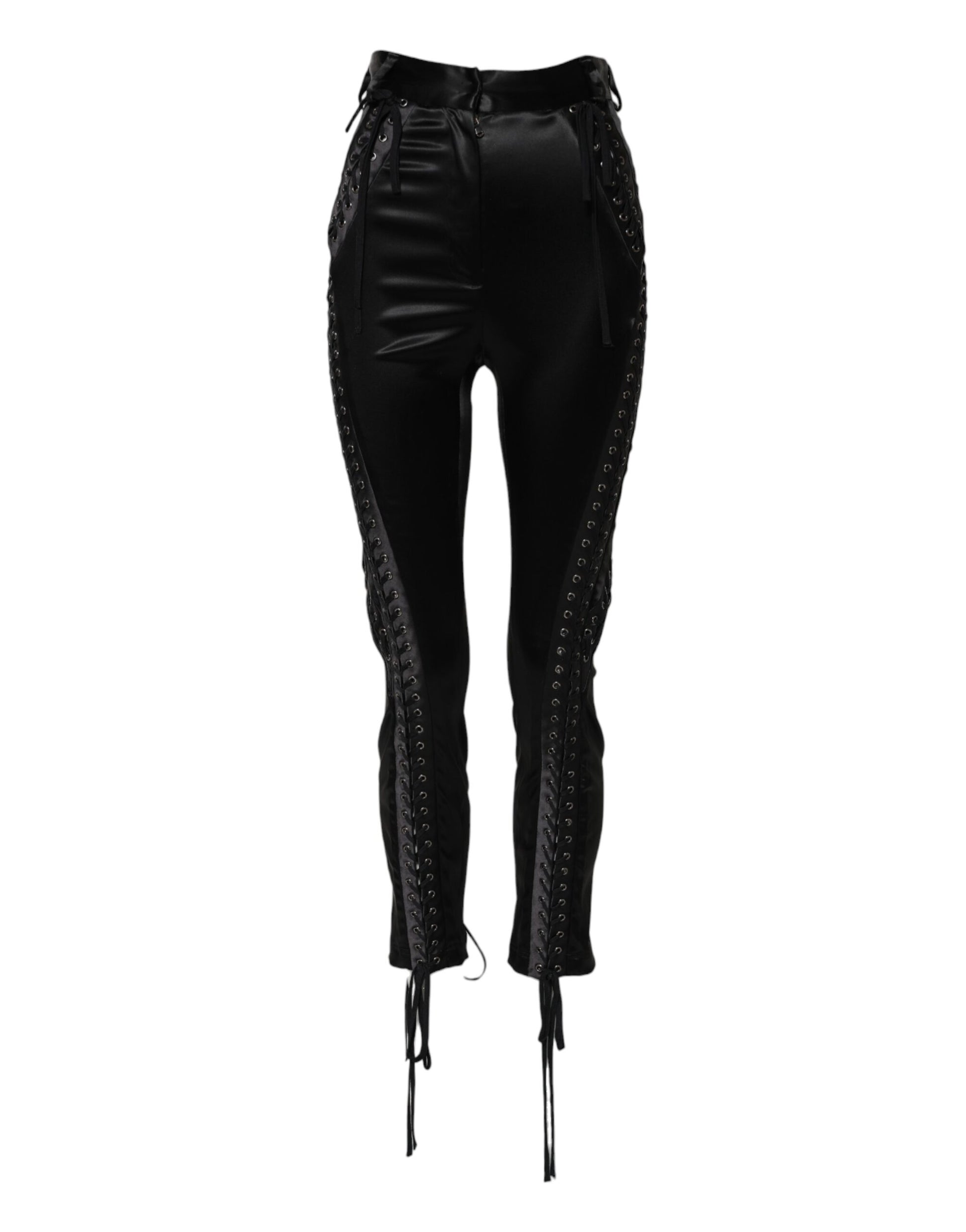 Dolce & Gabbana Black Lace Details High Waist Skinny Pants