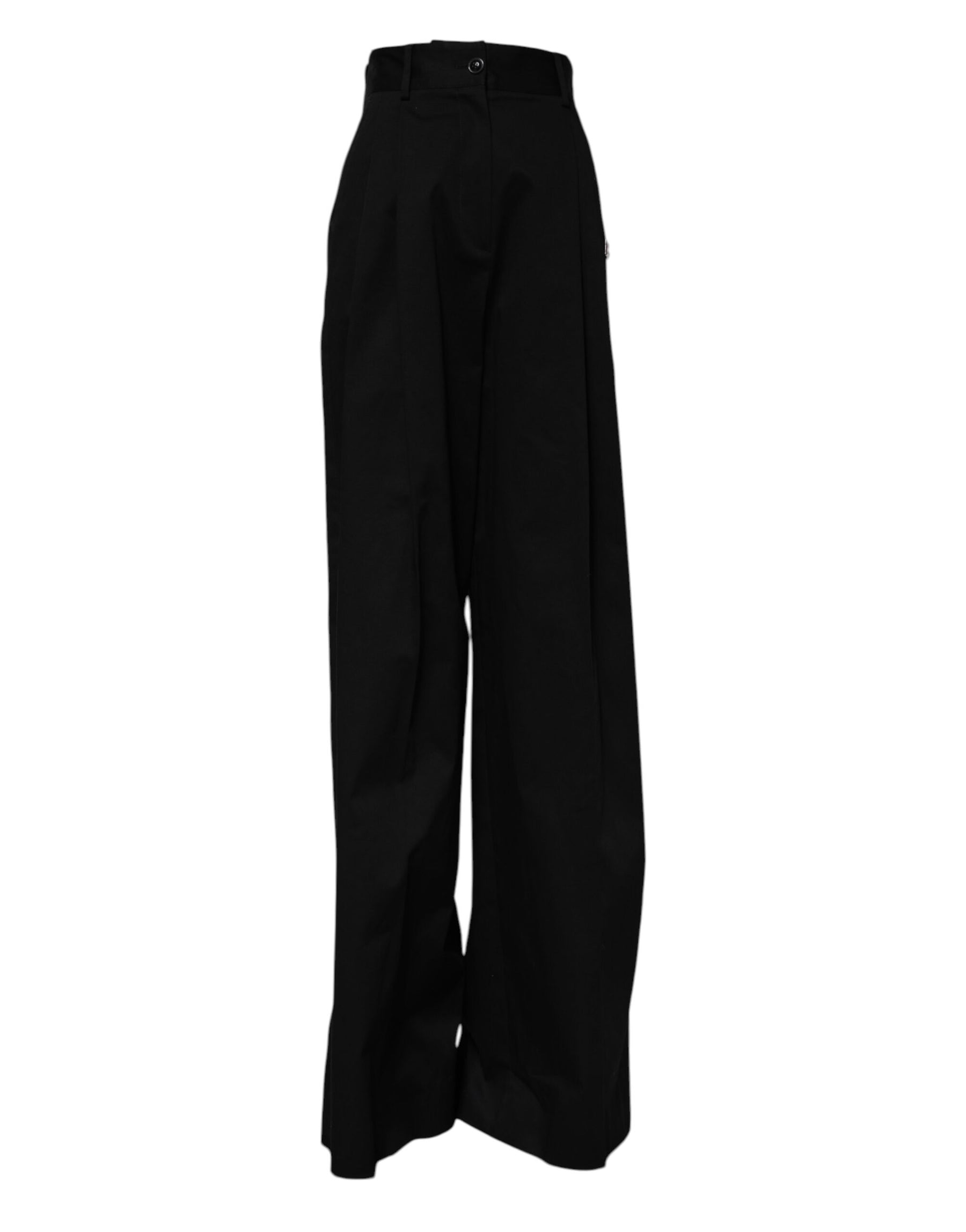 Dolce & Gabbana Black Cotton HighWaist Wide Leg Pants | Regal Royce