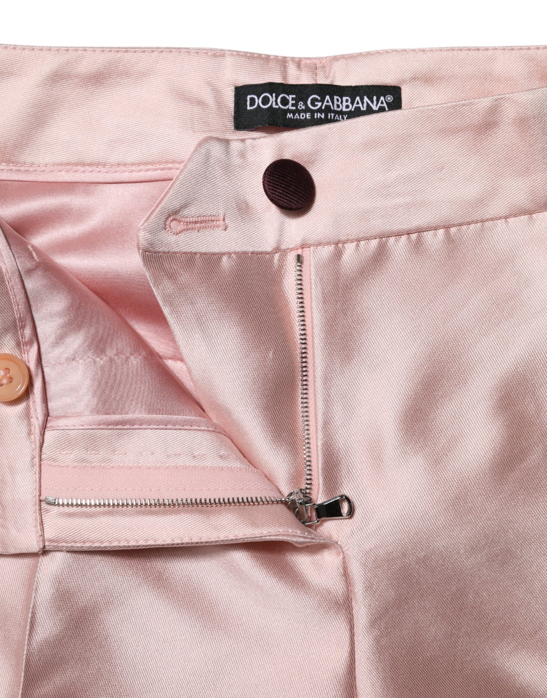 Dolce & Gabbana Pink Satin High Waist Tapered Pants | Regal Royce