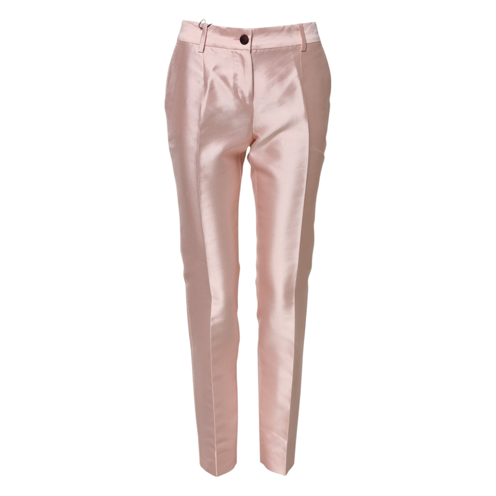 Dolce & Gabbana Pink Satin High Waist Tapered Pants