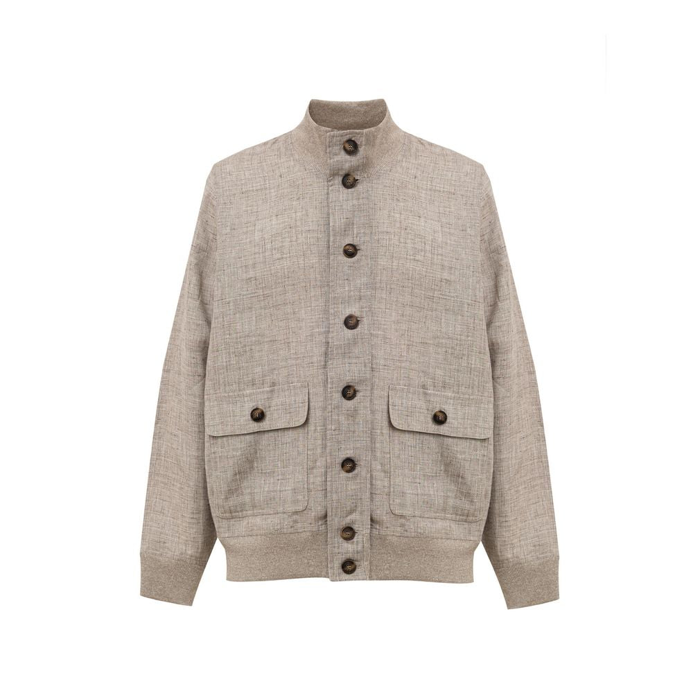 Gran Sasso Beige Linen Biker Jacket | Regal Royce
